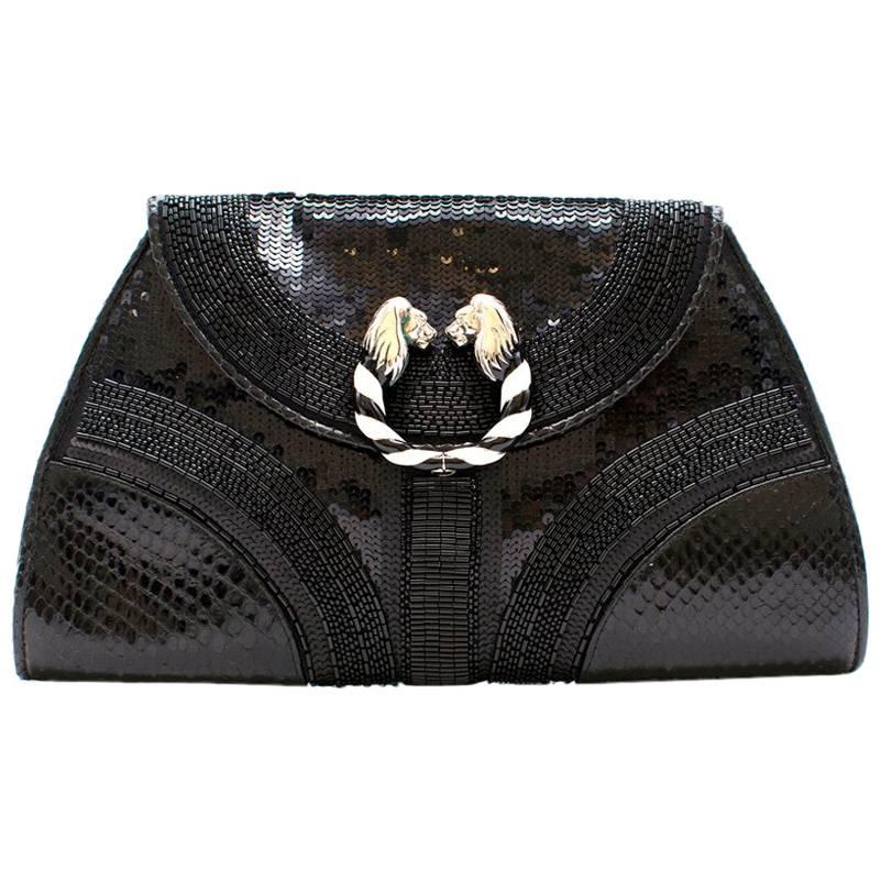 Bvlgari Python Embellished Lion Head Clutch Bag For Sale