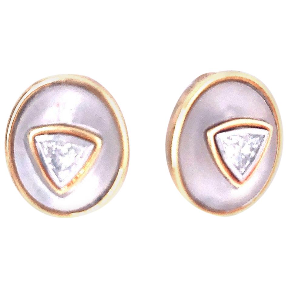 Bulgari Quartz and Trillion Diamond Earrings For Sale