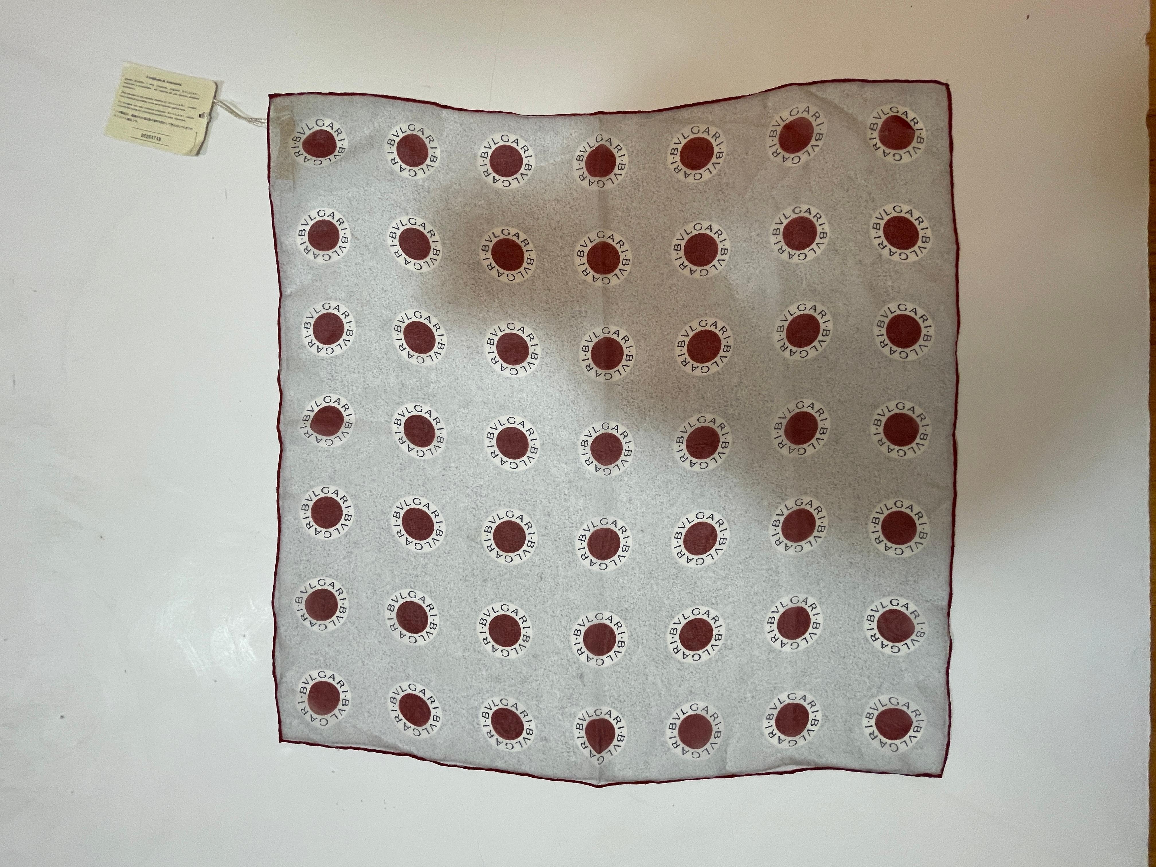 BVLGARI Red Dot Logo Silk Scarf In Good Condition For Sale In North Hollywood, CA