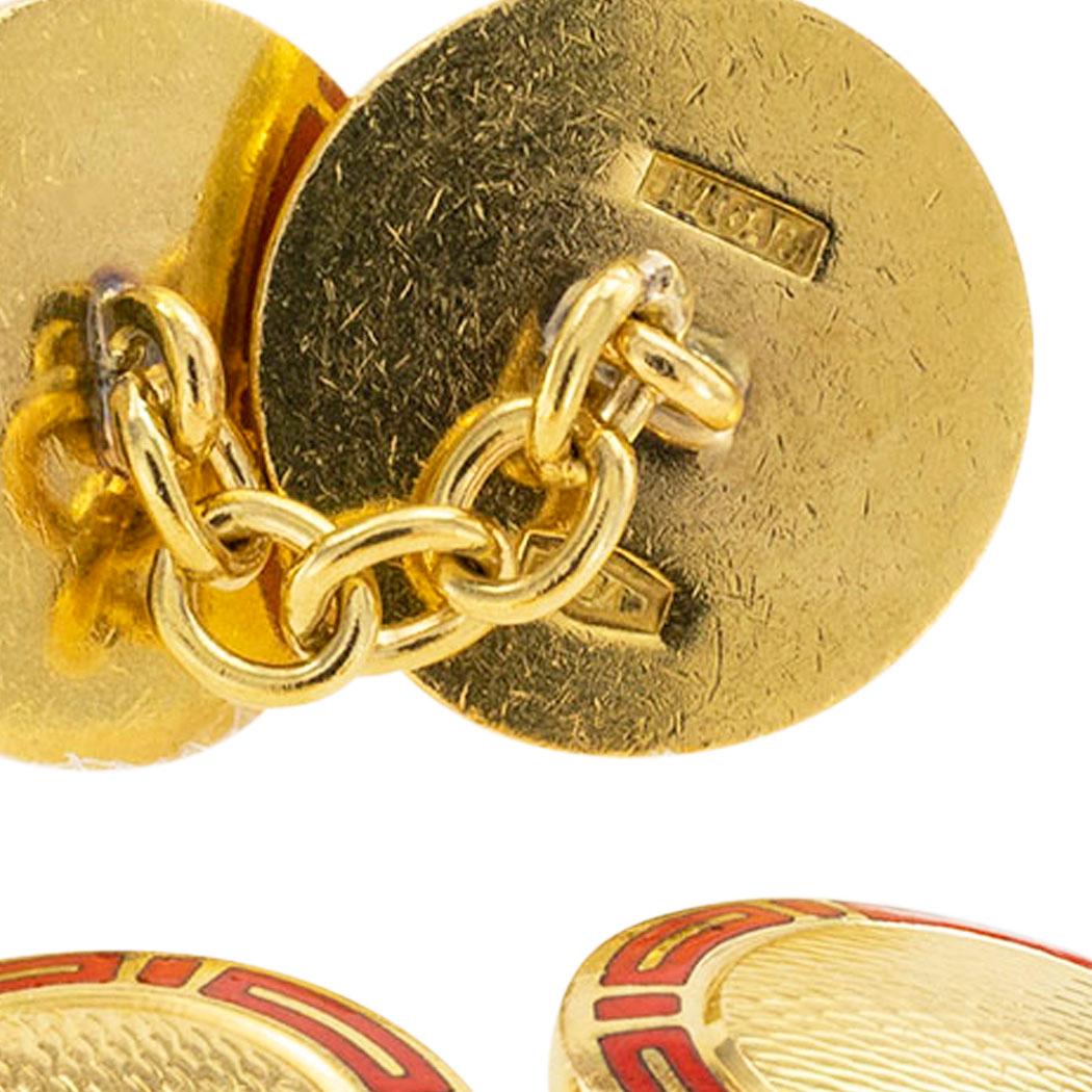 Women's or Men's Bvlgari Red Enamel Yellow Gold Cufflinks For Sale