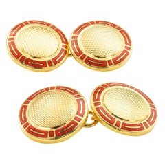 Bvlgari Red Enamel Yellow Gold Cufflinks