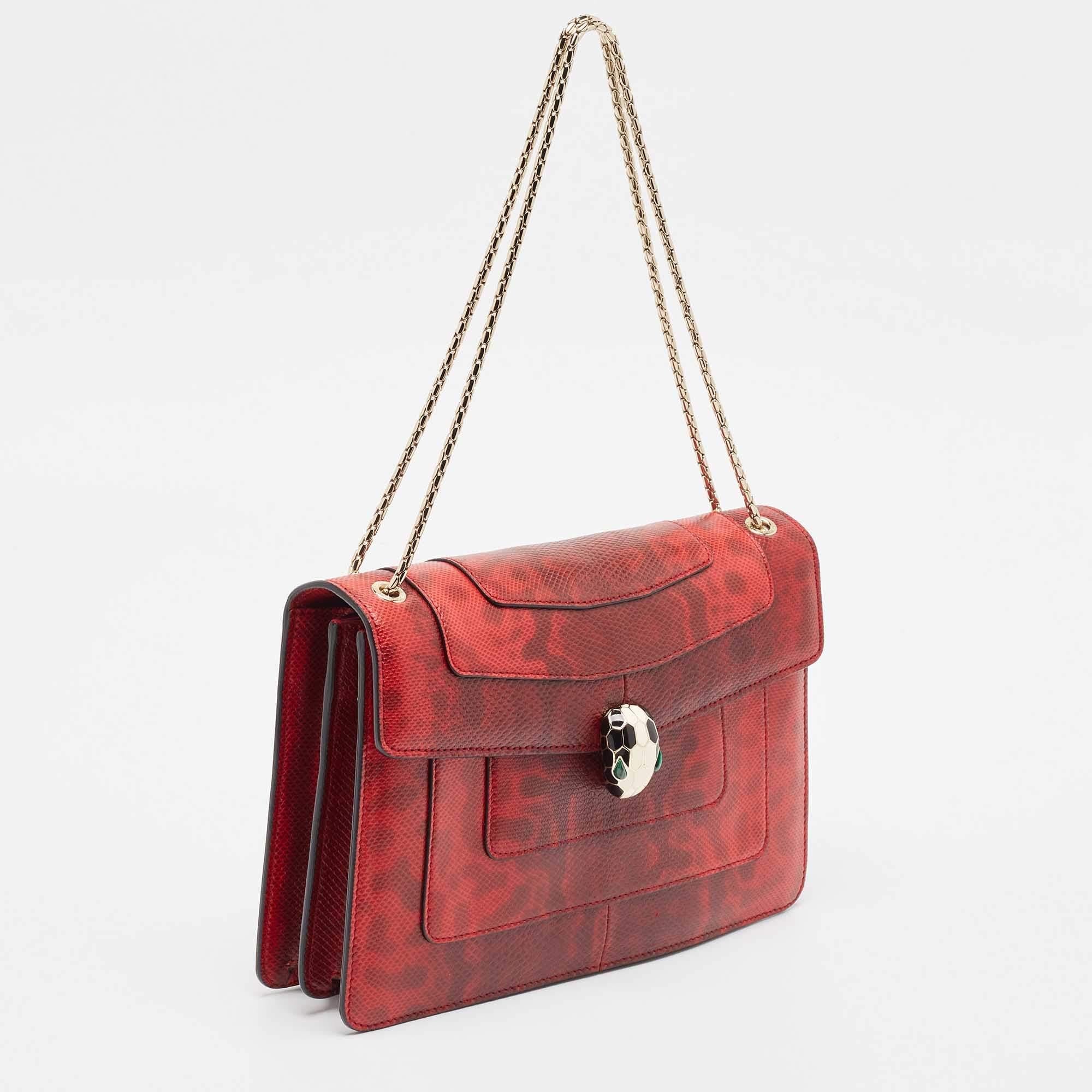 Brown Bvlgari Red Karung Leather Medium Serpenti Forever Shoulder Bag