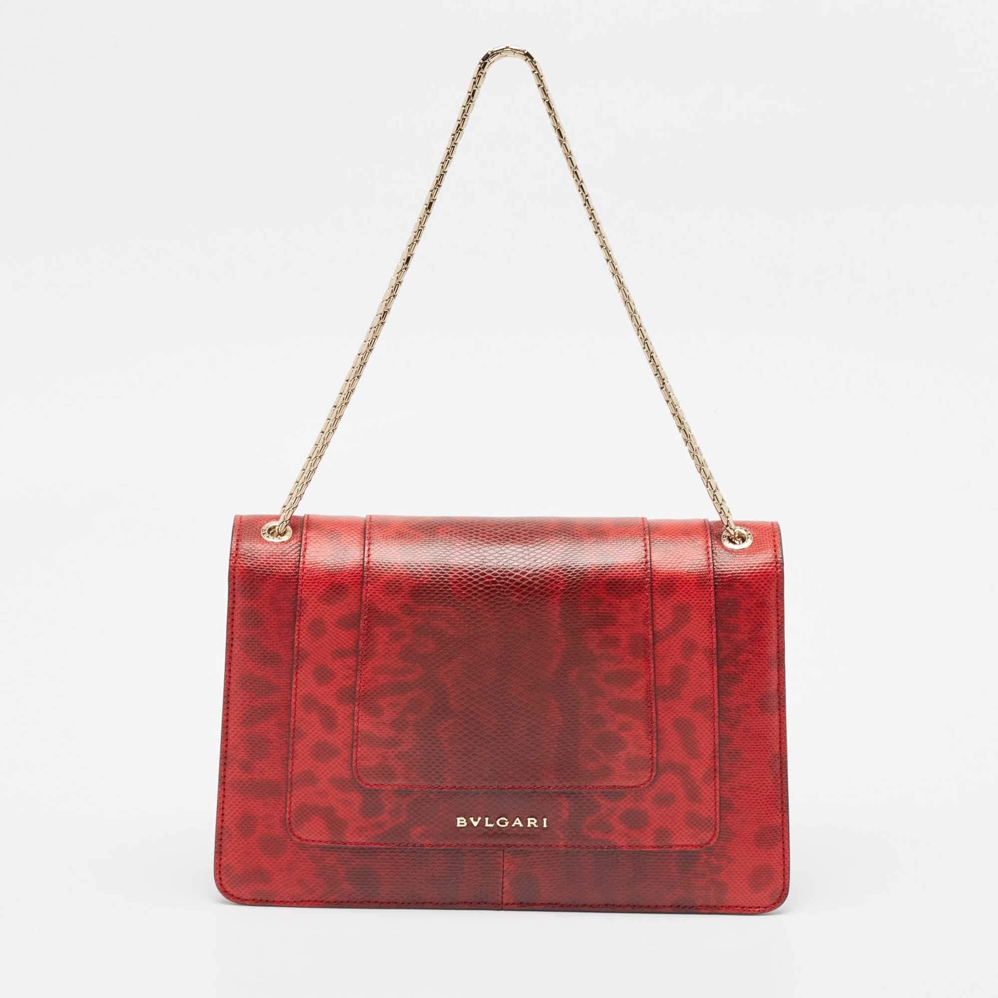 Bvlgari Red Karung Leather Medium Serpenti Forever Shoulder Bag In Excellent Condition In Dubai, Al Qouz 2