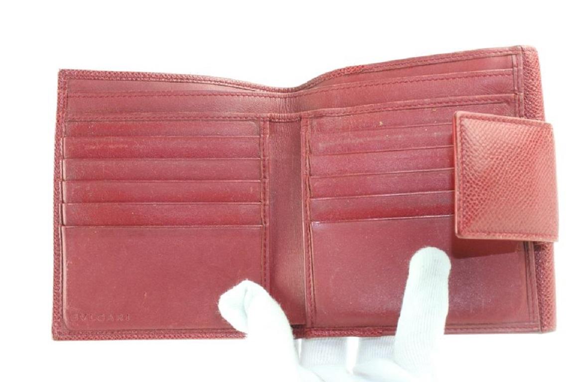 Brown BVLGARI Red Leather Compact Flap Wallet 675bvl318 For Sale