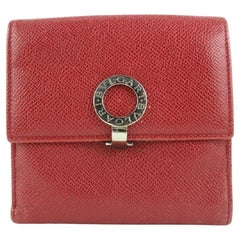 Vintage BVLGARI Red Leather Compact Flap Wallet 675bvl318