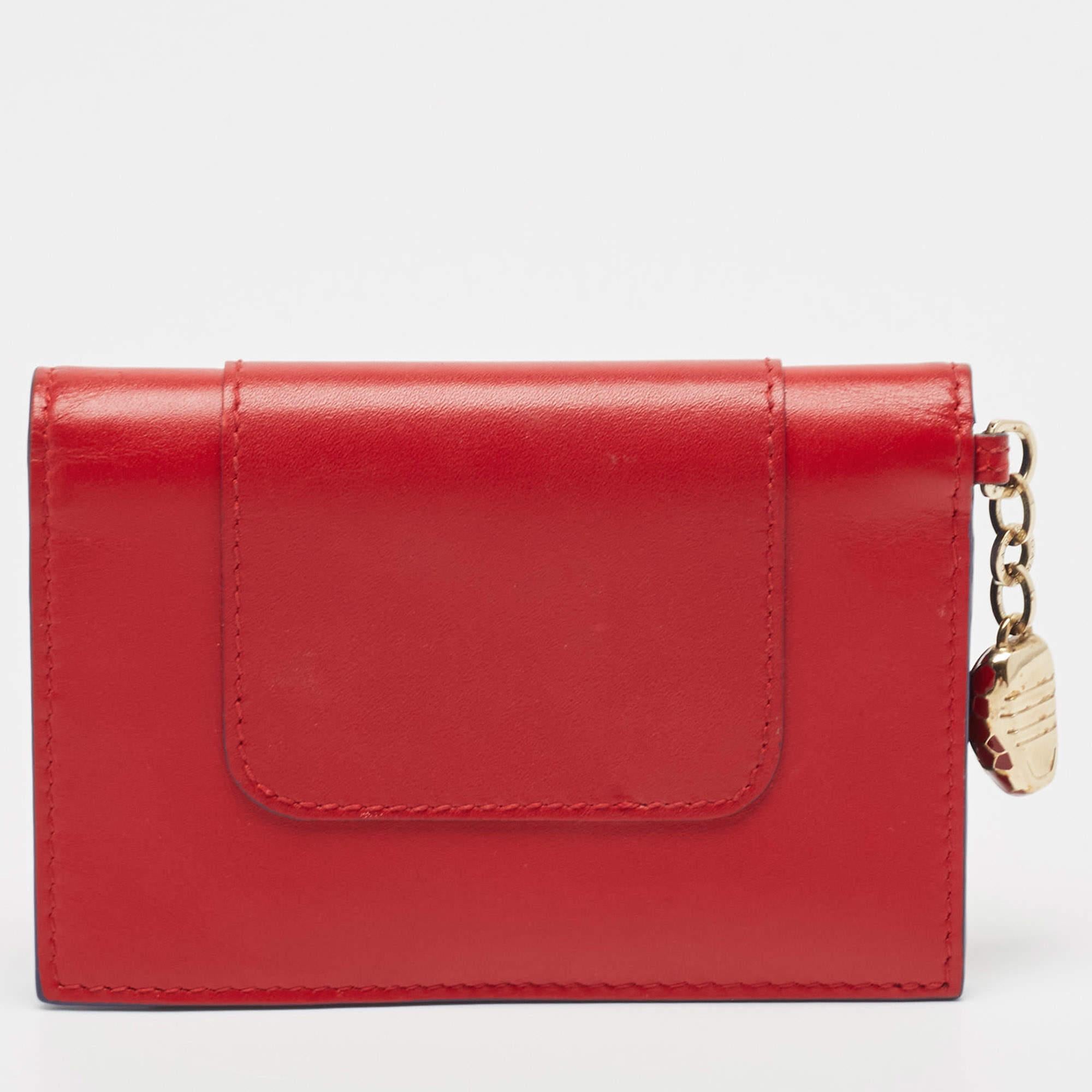 Bvlgari Red Leather Serpenti Forever Bifold Card Case 1