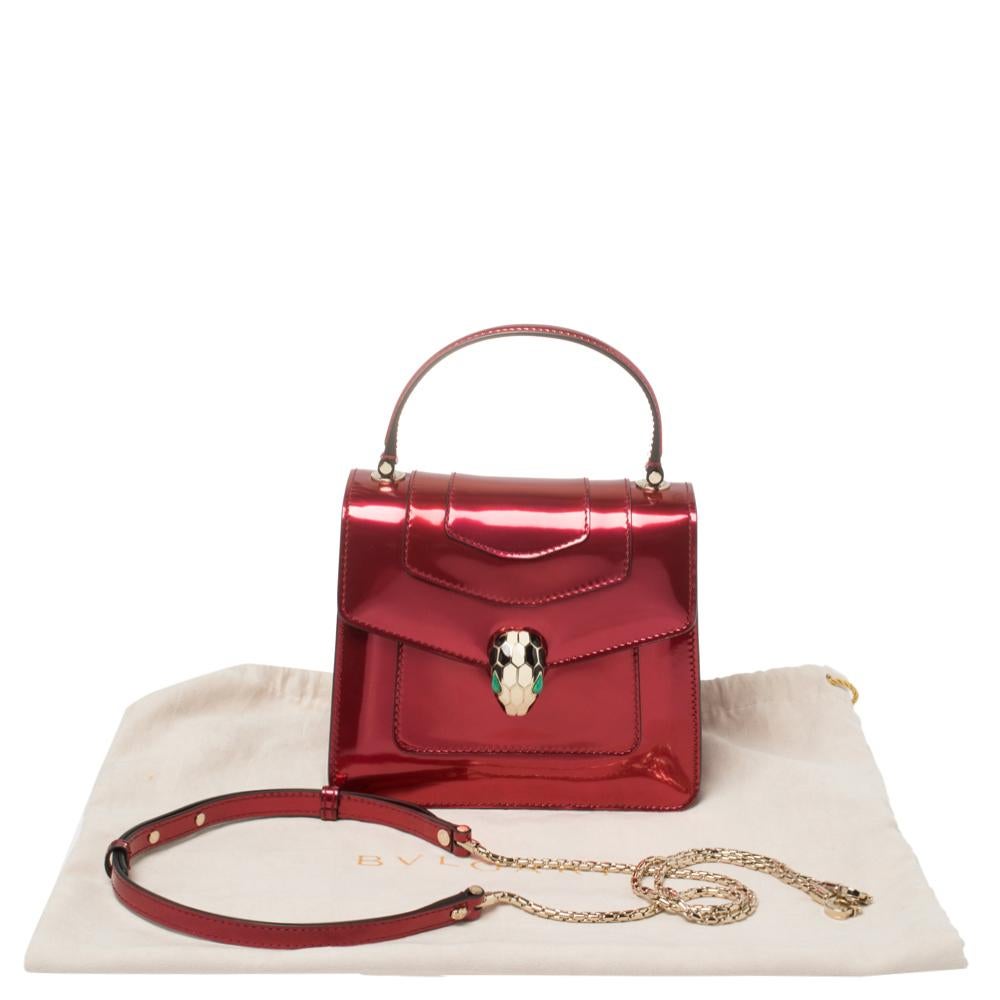 Bvlgari Red Metallic Leather Serpenti Forever Flap Top Handle Bag 5