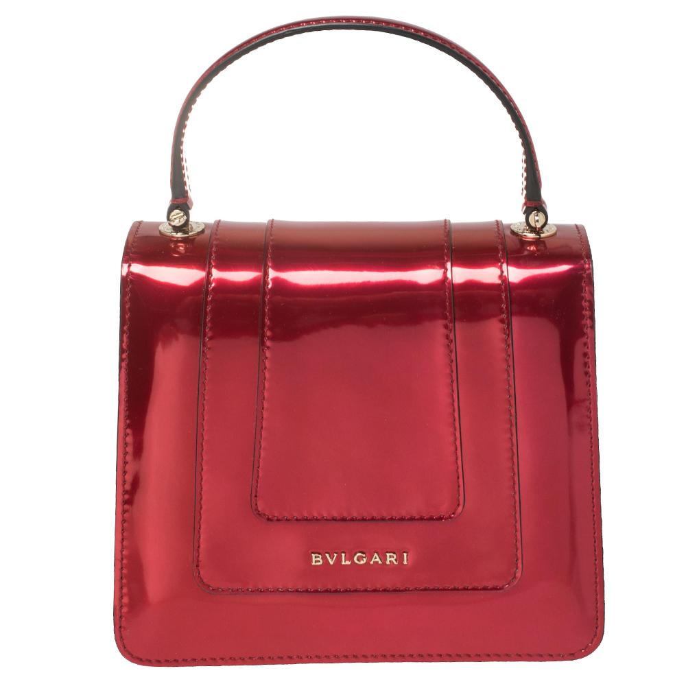 Bvlgari Rote Metallic Leder Serpenti Forever Klappe Top Handle Tasche Damen