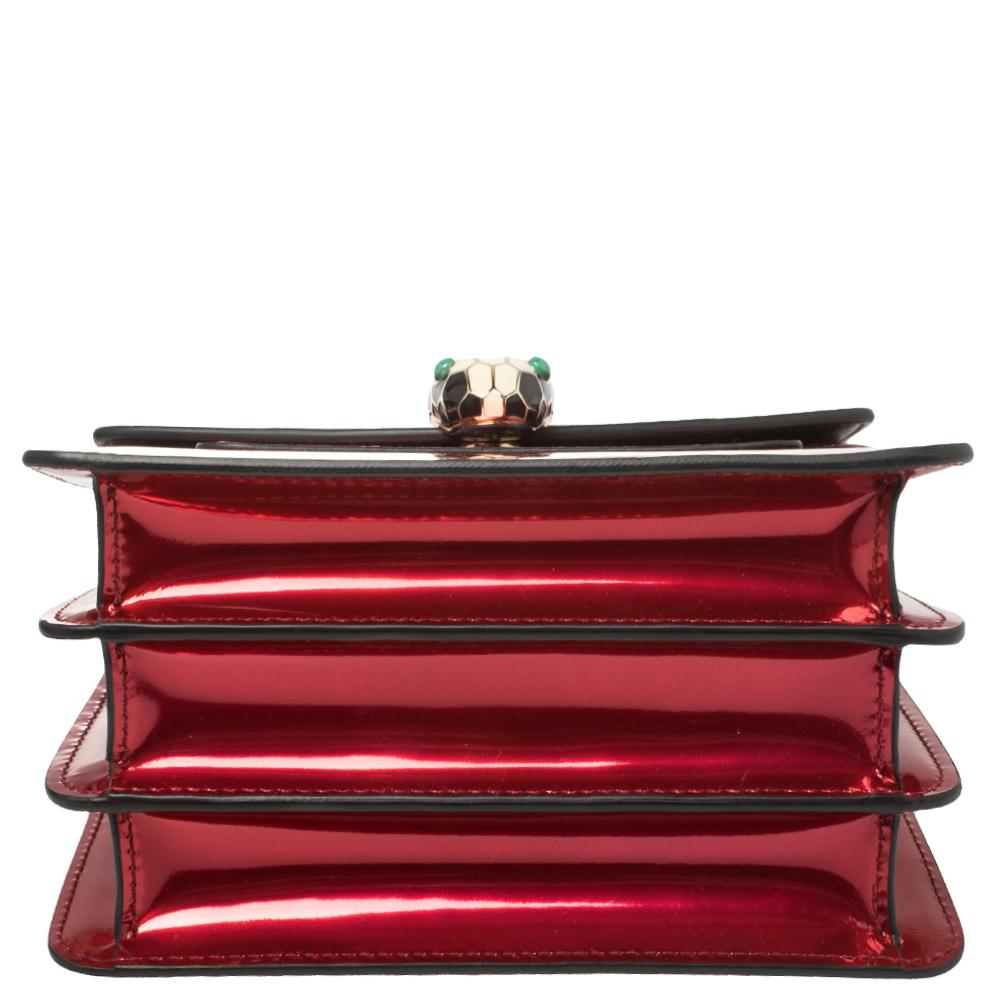 Bvlgari Rote Metallic Leder Serpenti Forever Klappe Top Handle Tasche 1