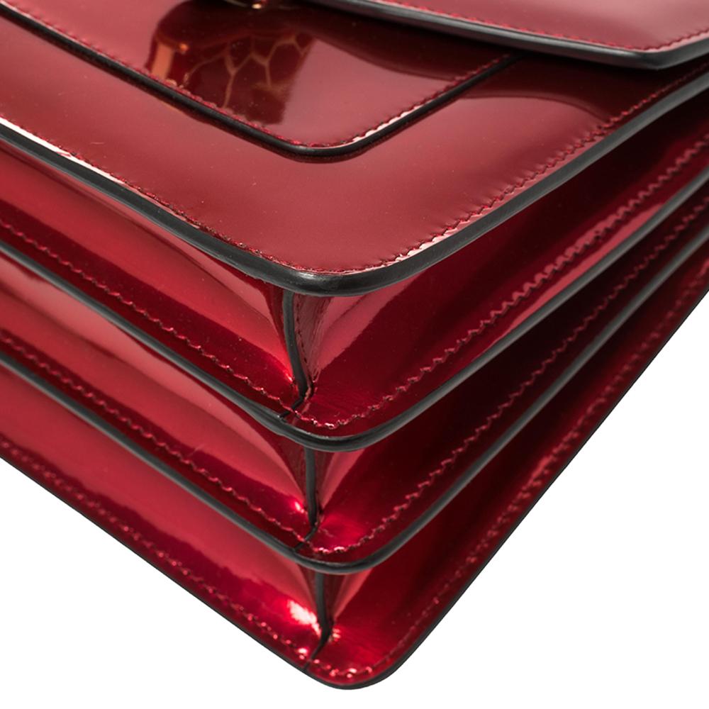 Bvlgari Red Metallic Leather Serpenti Forever Flap Top Handle Bag In Good Condition In Dubai, Al Qouz 2