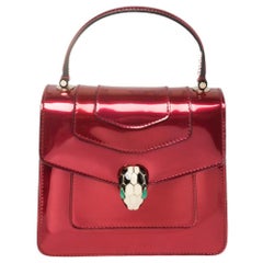 Bvlgari Red Metallic Leather Serpenti Forever Flap Top Handle Bag