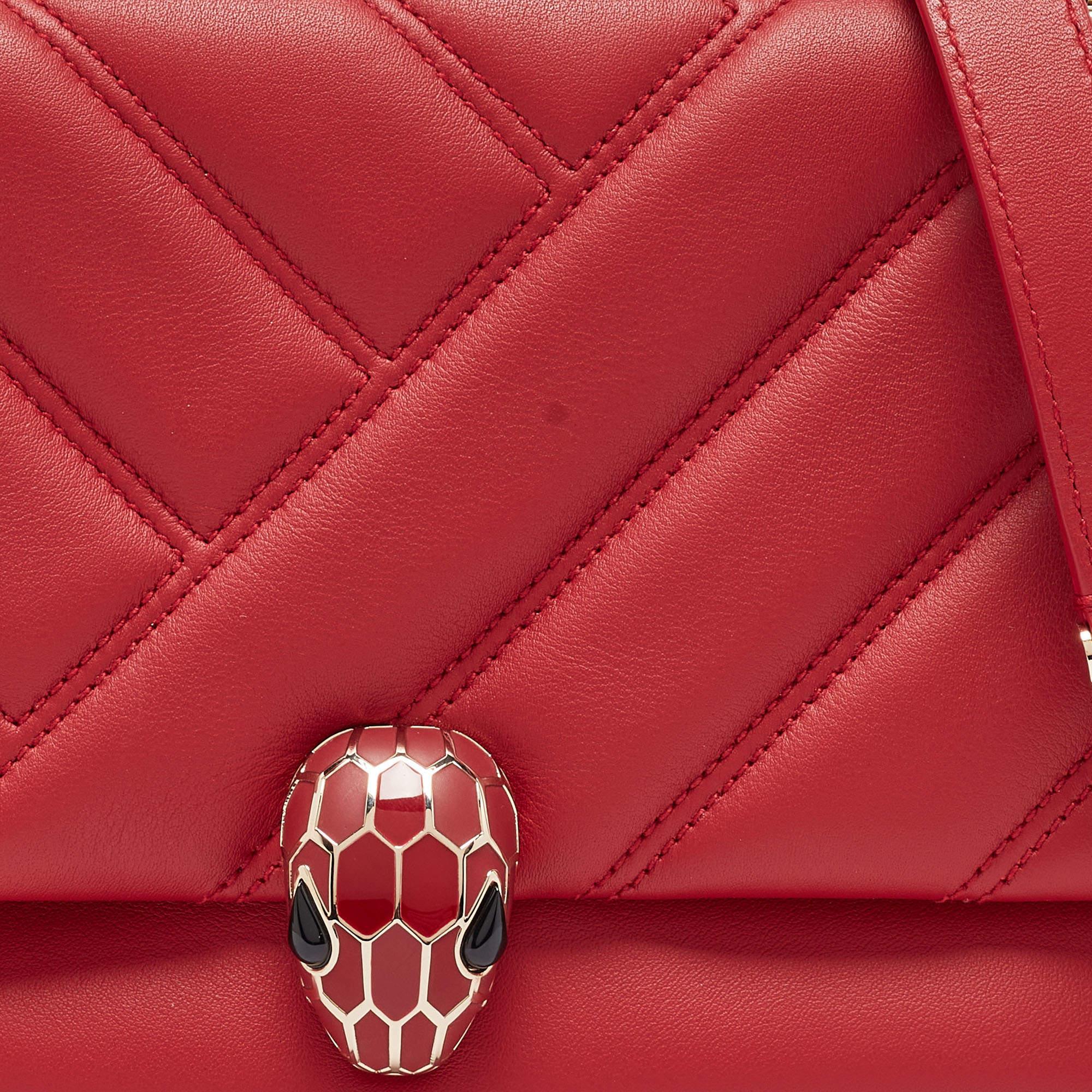 Bvlgari Red Quilted Leather Small Serpenti Cabochon Shoulder Bag 7