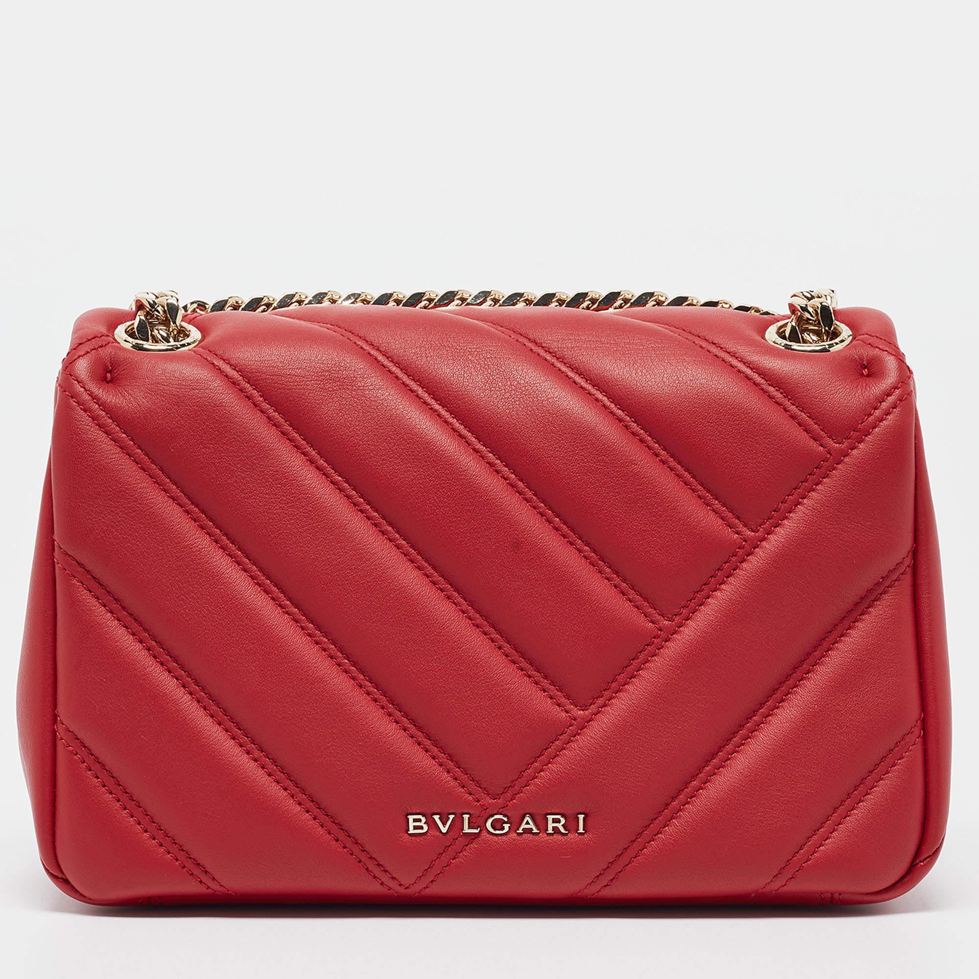Bvlgari Red Quilted Leather Small Serpenti Cabochon Shoulder Bag 8