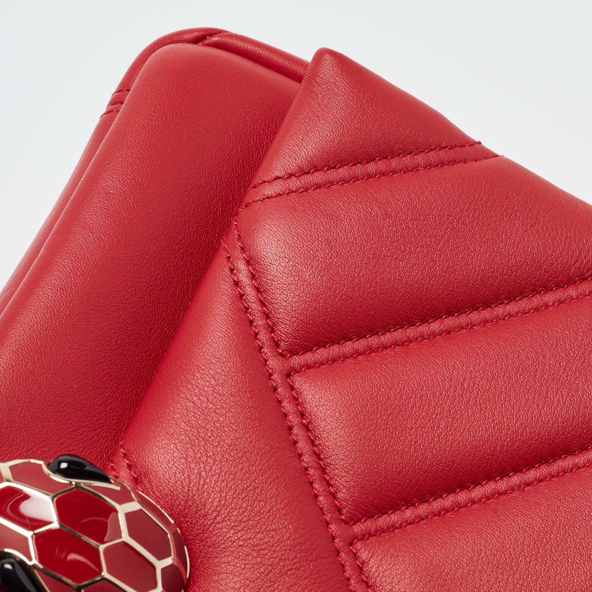 Bvlgari Red Quilted Leather Small Serpenti Cabochon Shoulder Bag In Good Condition In Dubai, Al Qouz 2