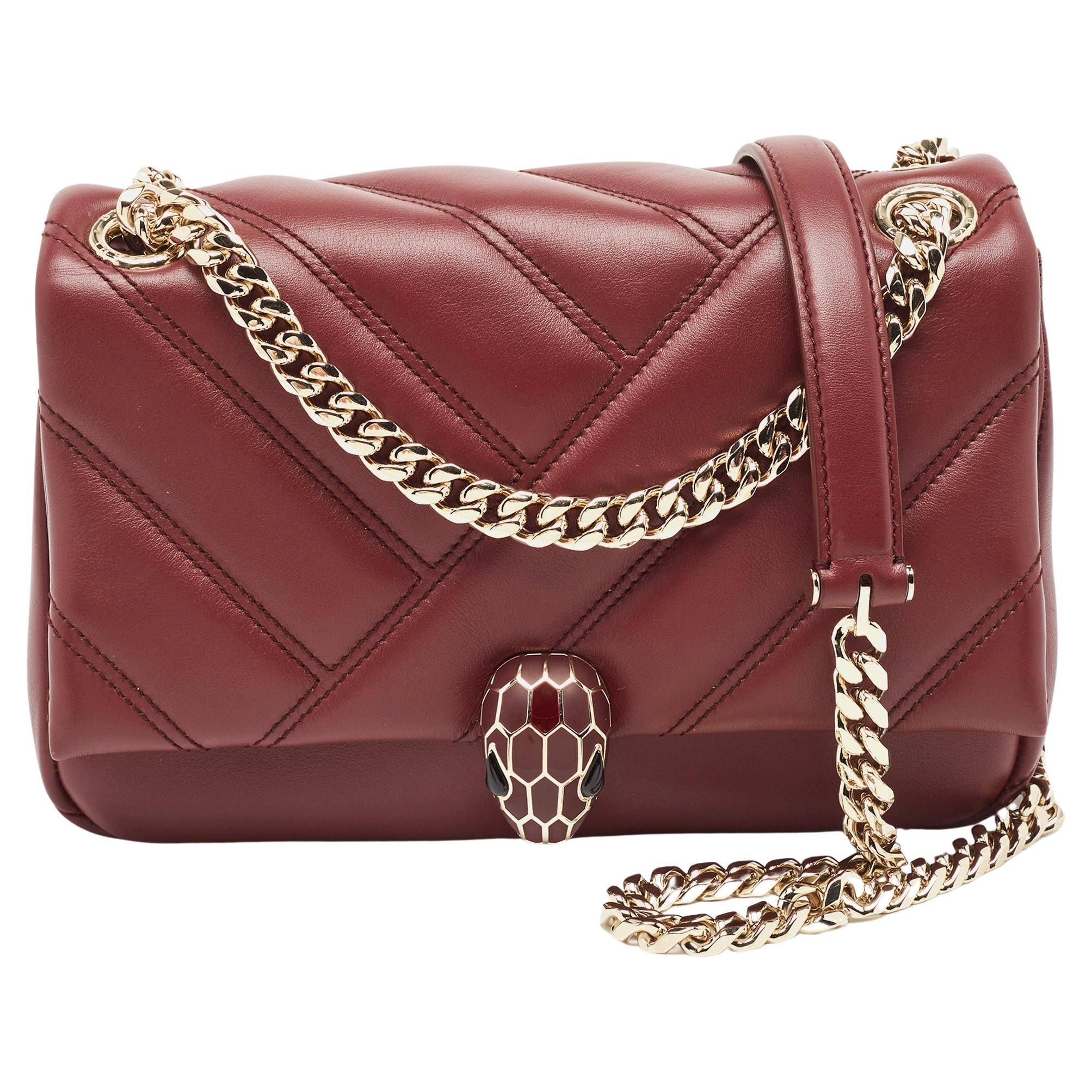 Bvlgari Red Quilted Leather Small Serpenti Cabochon Shoulder Bag