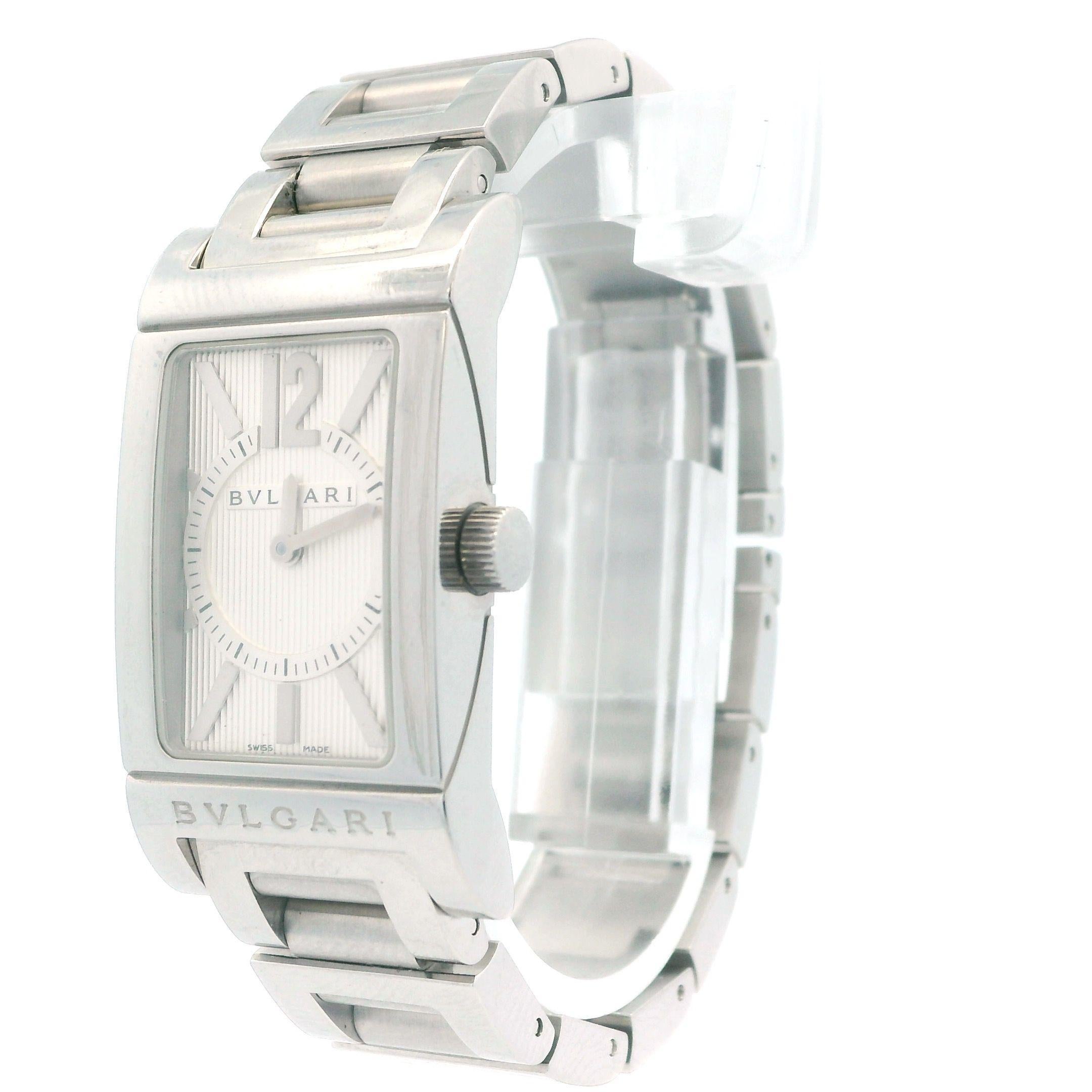 Bvlgari Rettangelo Steel Silver Dial Ladies Watch In Good Condition For Sale In Great Neck Plaza, NY