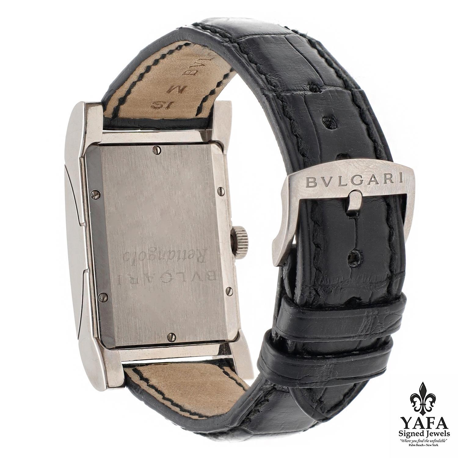 BVLGARI Rettangolo 18K Weißgold Diamantschienen im Zustand „Hervorragend“ im Angebot in New York, NY