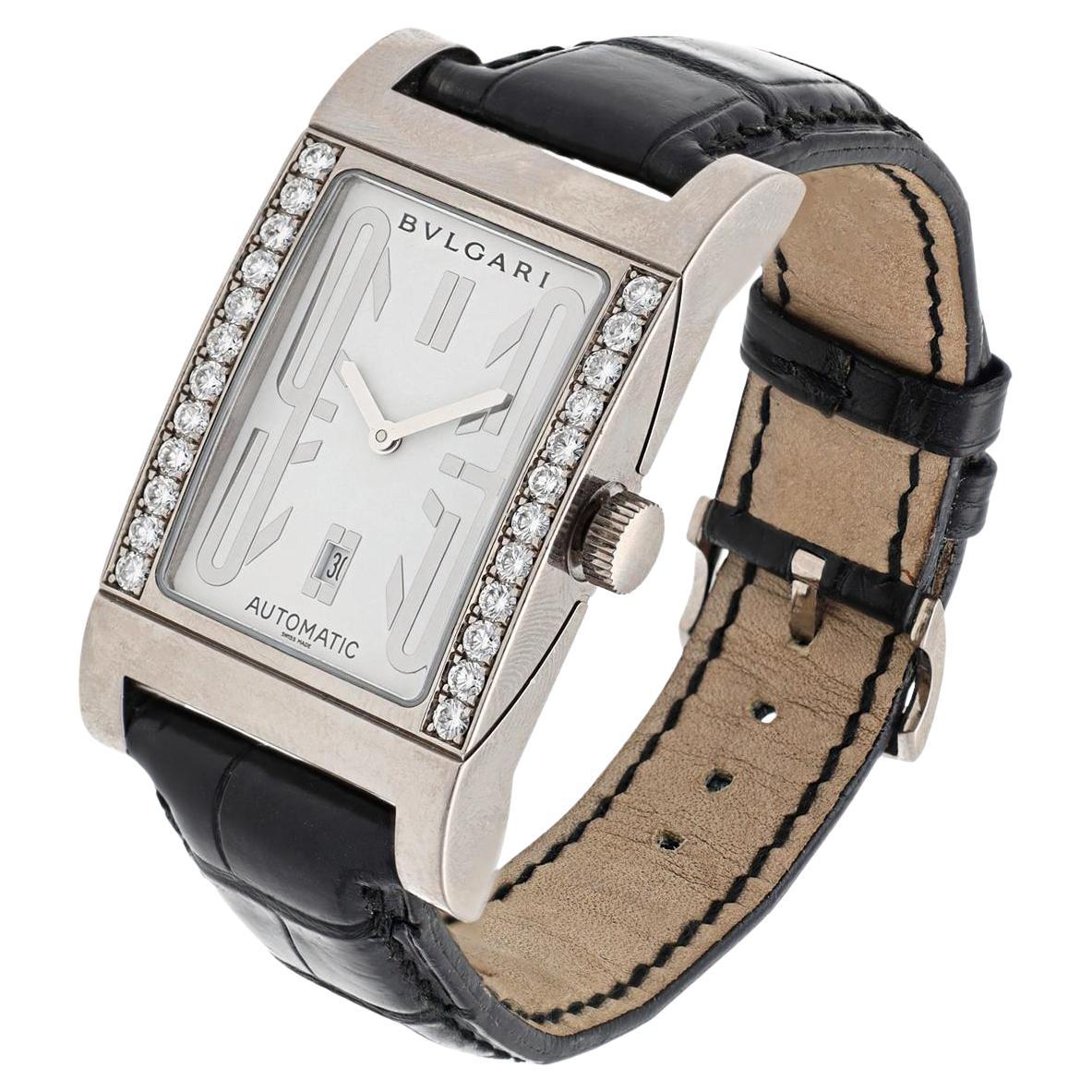 Rieles de diamantes BVLGARI Rettangolo de oro blanco de 18 quilates en venta