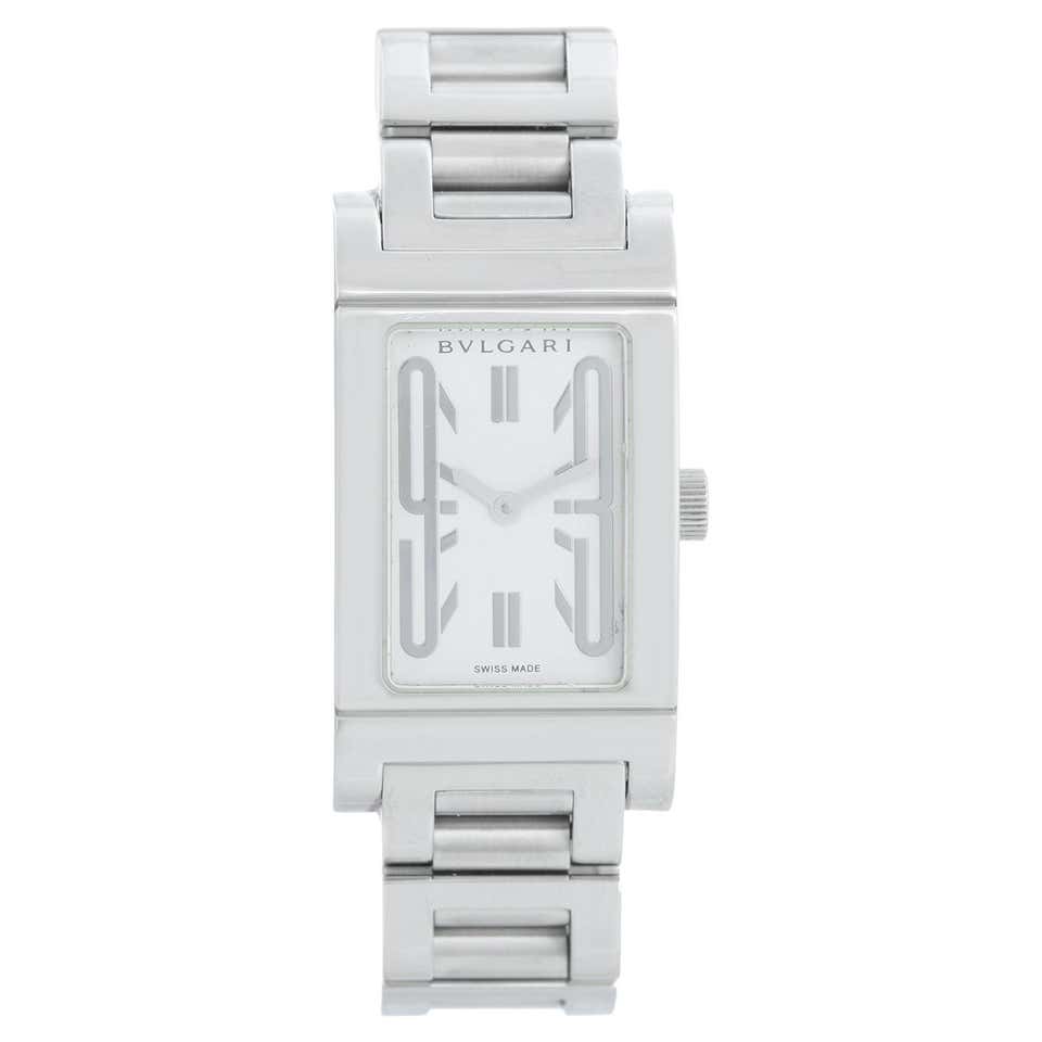 Mens Rectangular Watch Bvlgari Rettangolo Steel Leather Rectangle White Dial Quartz Mens Watch ...