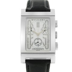 Bvlgari Rettangolo Steel Leather Rectangle White Dial Quartz Mens Watch RTC 49 S