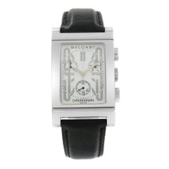 Bvlgari Rettangolo Acier Cuir Rectangle Cadran Blanc Montre Homme Quartz RTC 49 S