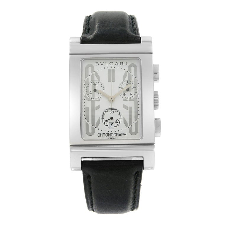 Bvlgari Rettangolo Steel Leather Rectangle White Dial Quartz  display picture 3
