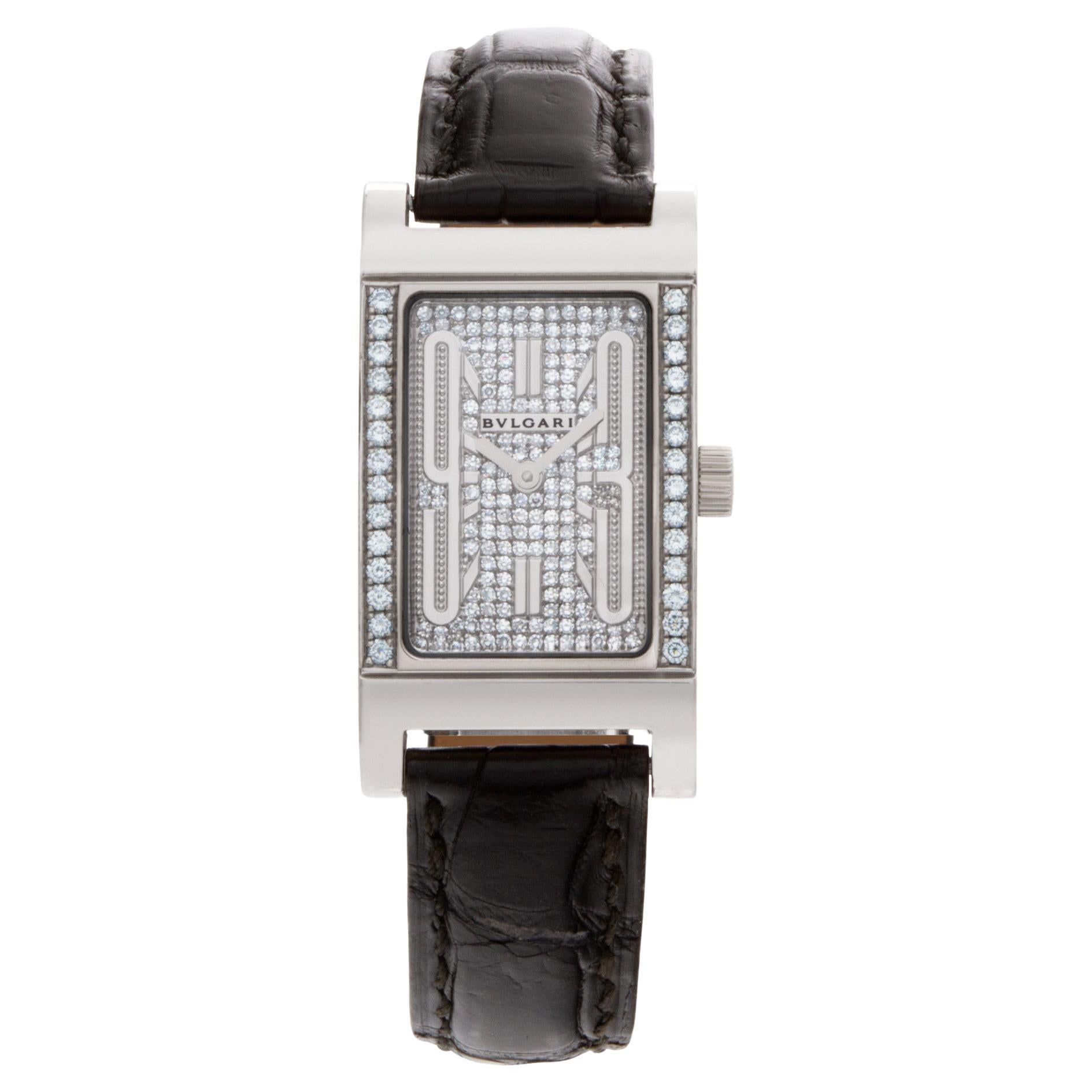 Bvlgari Rettangolo Watch in 18k White Gold with Pave Diamond Dial, Bezel For Sale