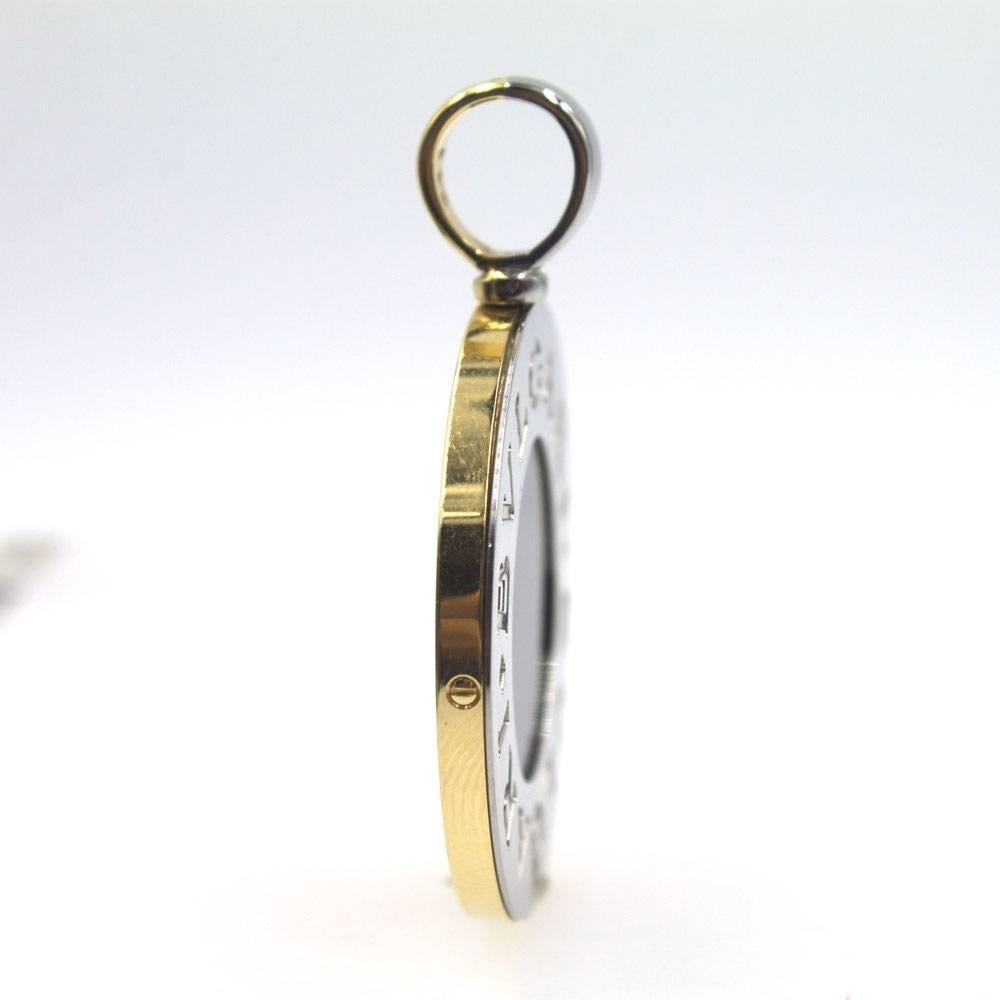 Modern Bvlgari Reversible 18 Karat Yellow Gold Stainless Steel Lapis Onyx Pendant