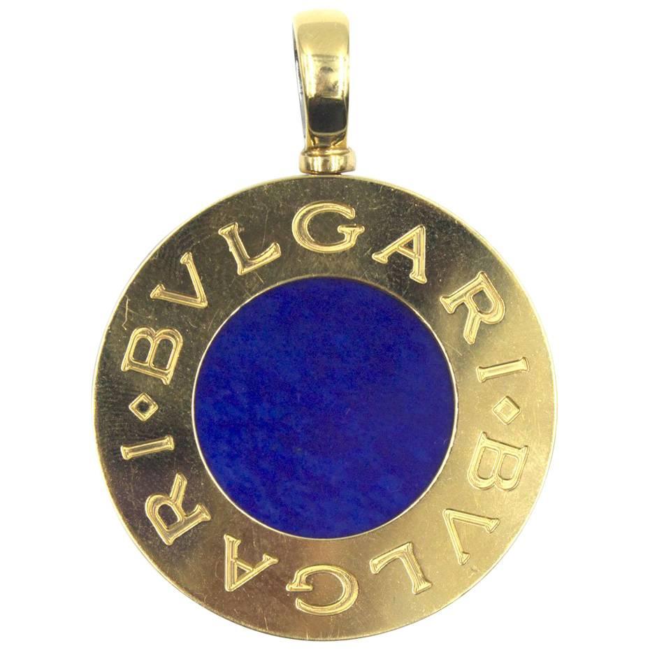 Bvlgari Reversible 18 Karat Yellow Gold Stainless Steel Lapis Onyx Pendant