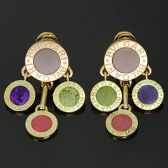 Bvlgari Rhodochrosite Jade 18k Yellow Gold Drop Earrings