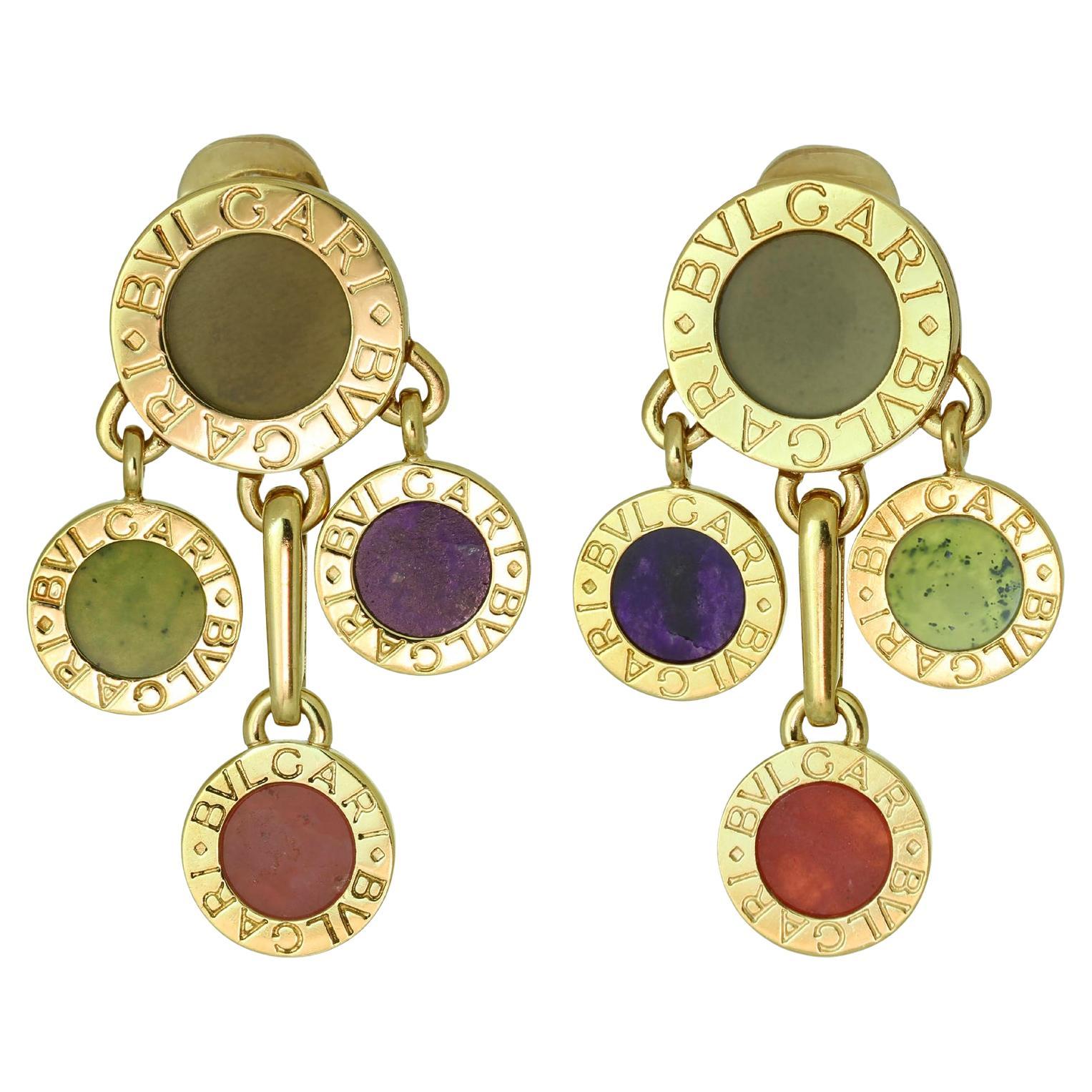 Bvlgari Rhodochrosite Jade 18k Yellow Gold Drop Earrings For Sale