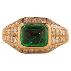Antique Bvlgari Ring 0.93ct Sugarloaf Cabochon Emerald & Diamonds, Estate Sultan Oman