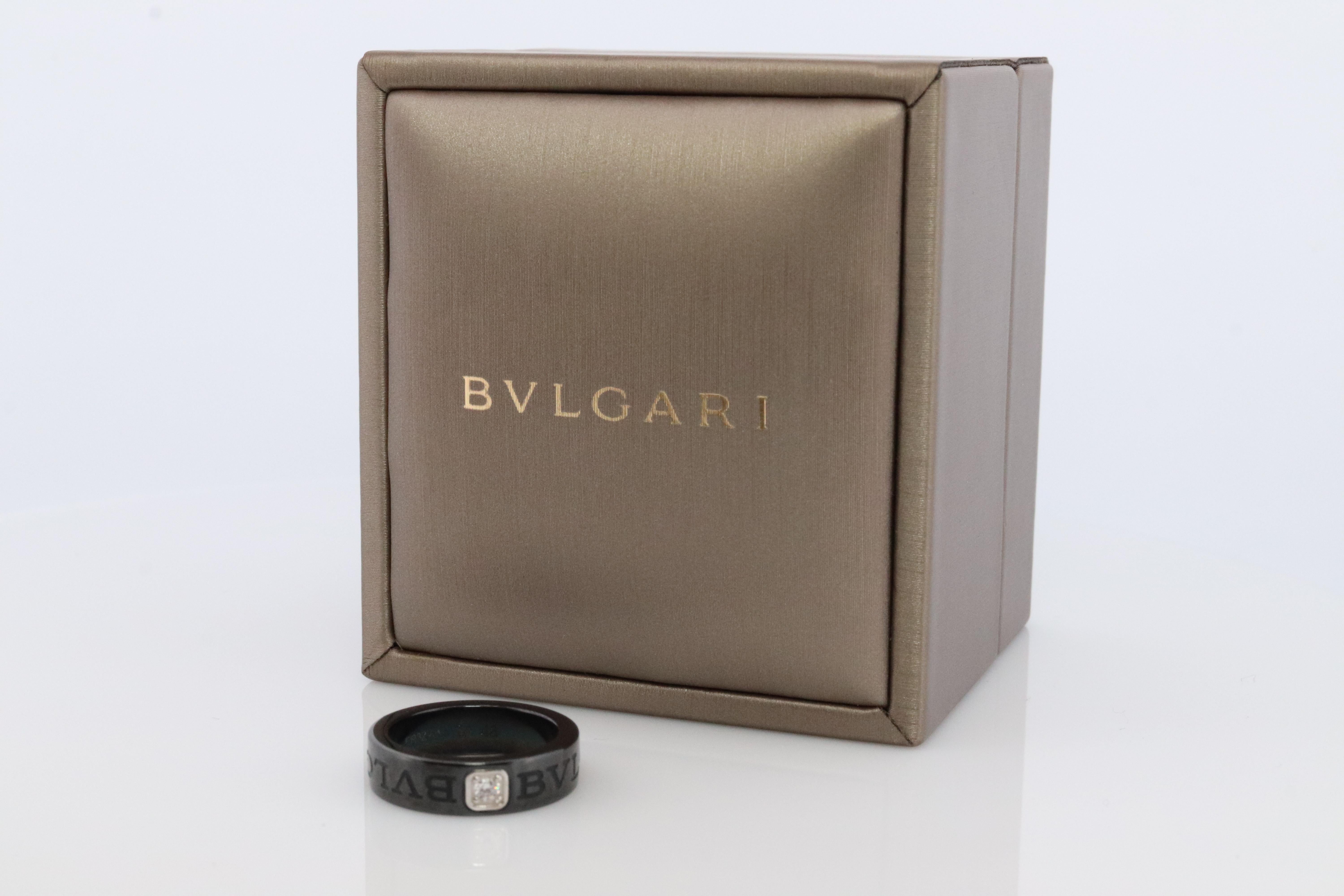Women's Bvlgari Ring. Black Ceramic Diamond Solitaire. Certified Genuine Bvlgari
