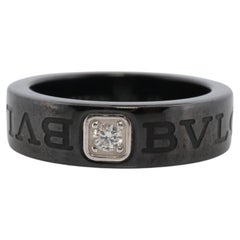 Bvlgari Ring. Black Ceramic Diamond Solitaire. Certified Genuine Bvlgari