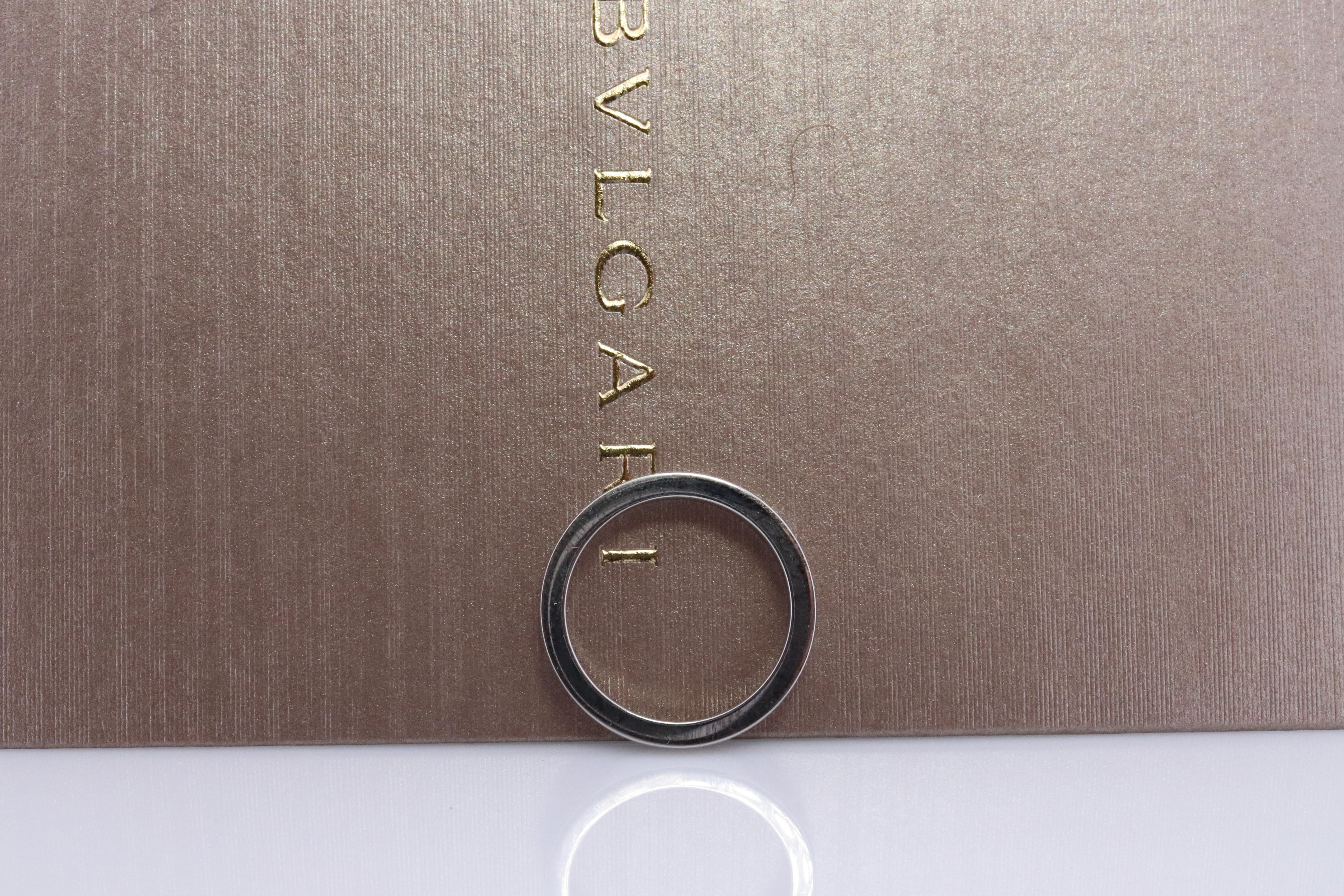 Authentic Bulgari Mary Me Platinum Band.

Bvlgari Flat Wide Band.

Size 4.25
3mm wide
5.8 grams

Comes with Original Bulgari Certificate.

Have matching Mens band. Please inquire. Original set Bulgari box will be included if a set is purchased.