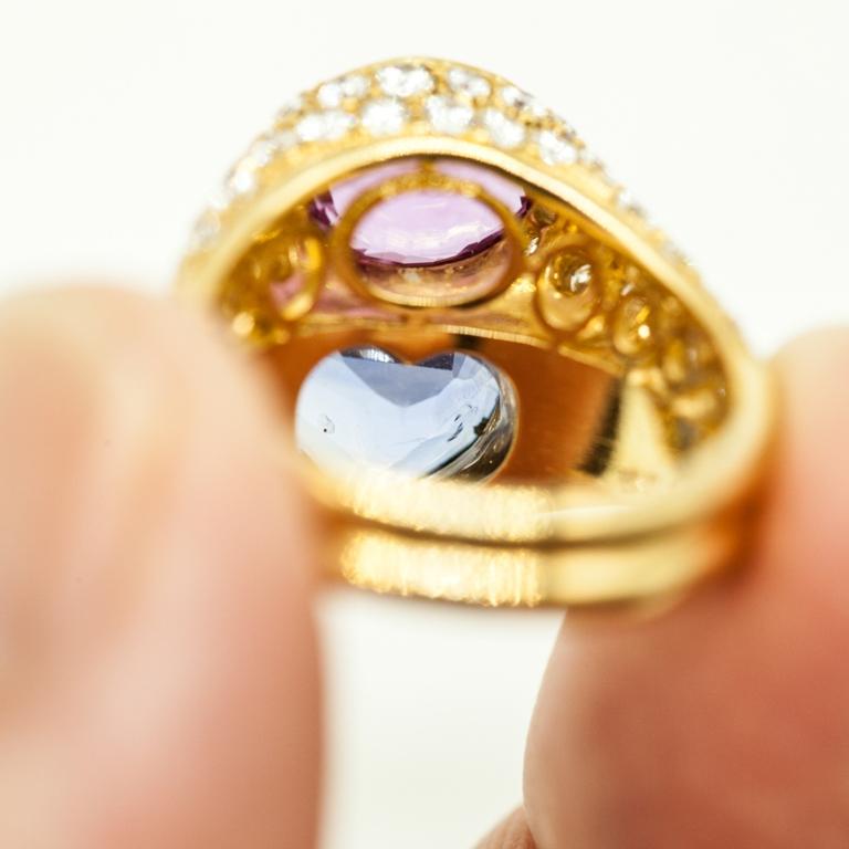 Bvlgari Ring in Gold with Diamonds, Pink and Blue Sapphires 3