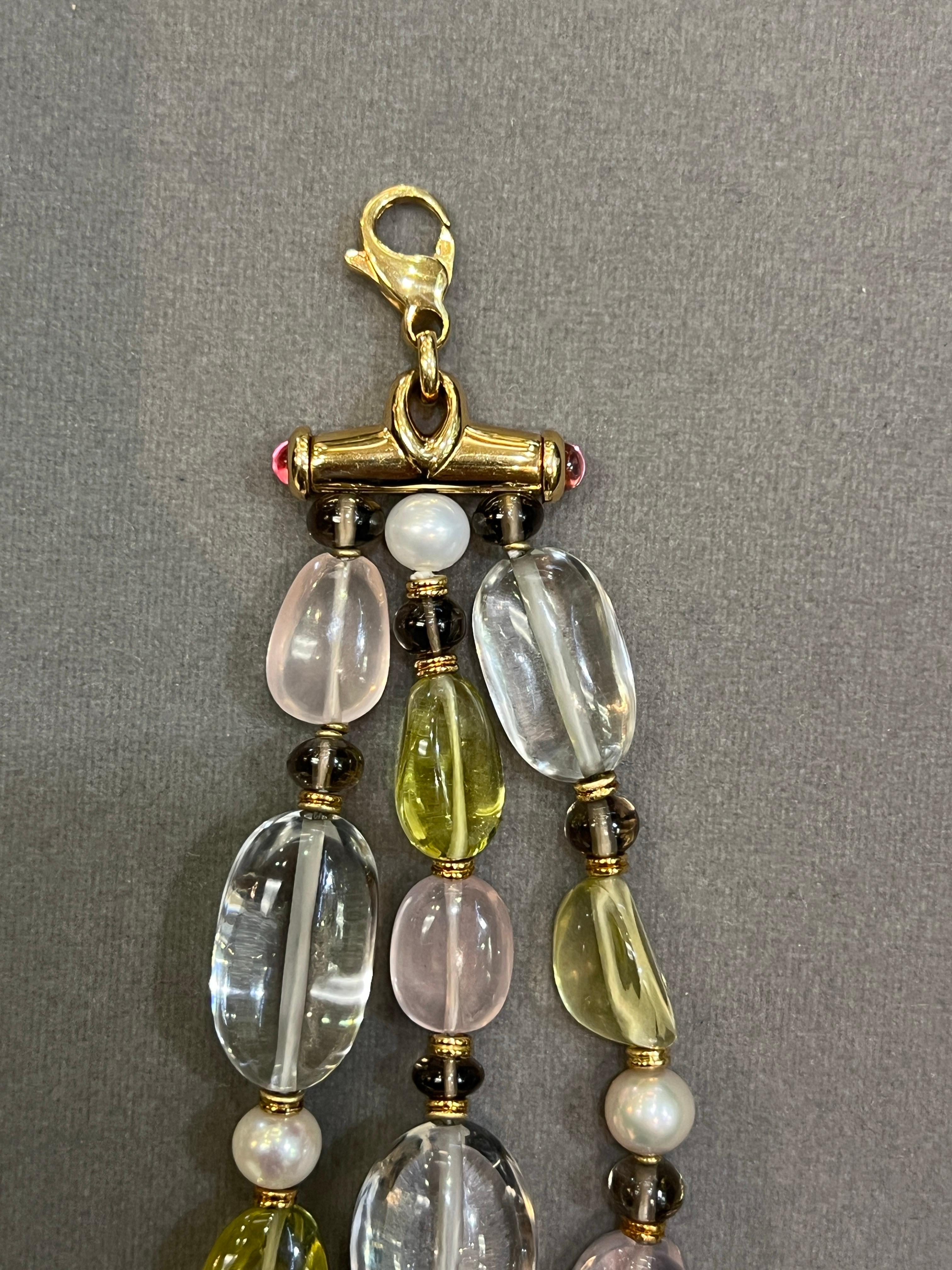 Bvlgari Rock Crystal Rose Quartz and Peridot Bead Necklace For Sale 6