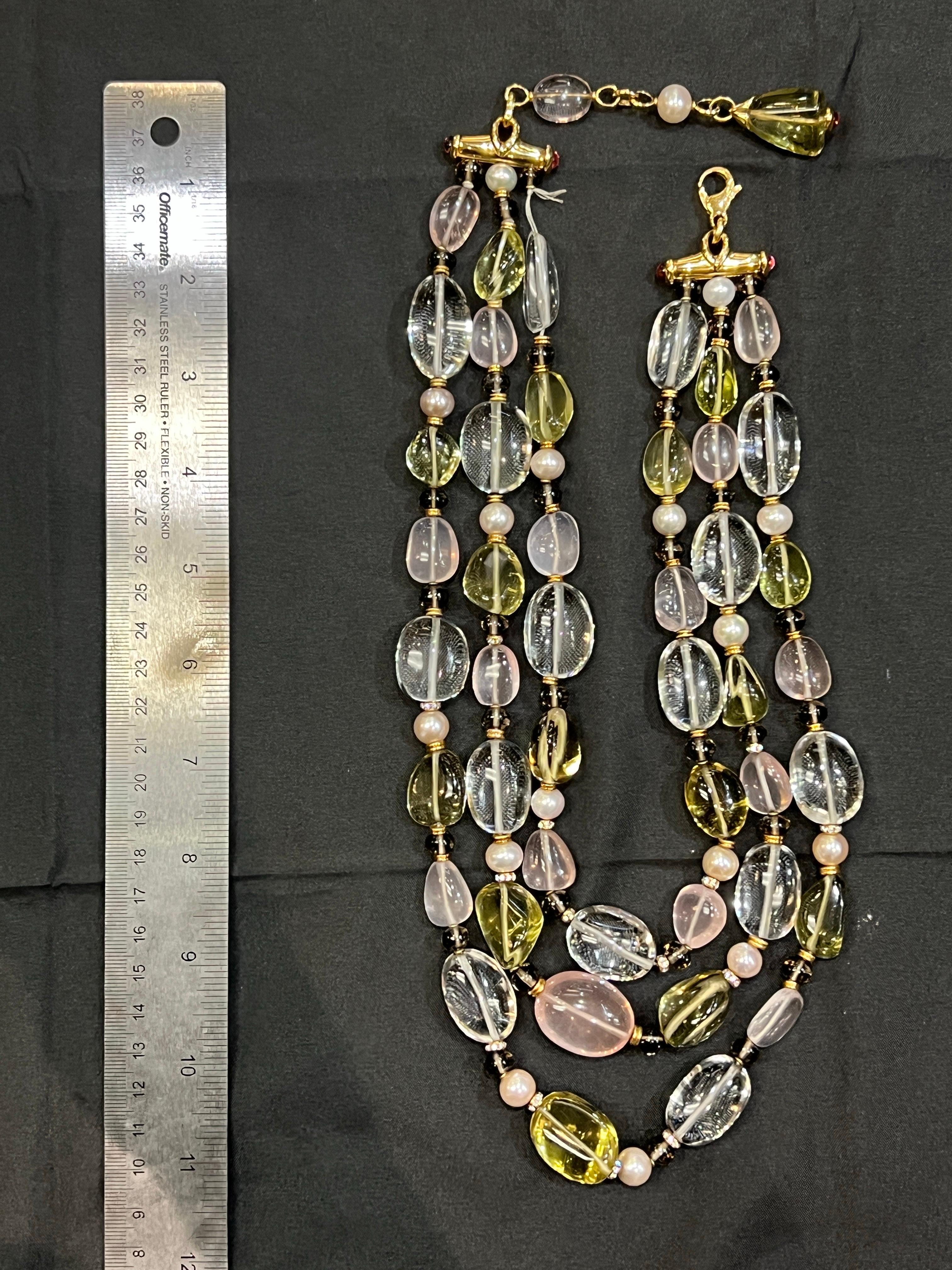 Bvlgari Rock Crystal Rose Quartz and Peridot Bead Necklace For Sale 1