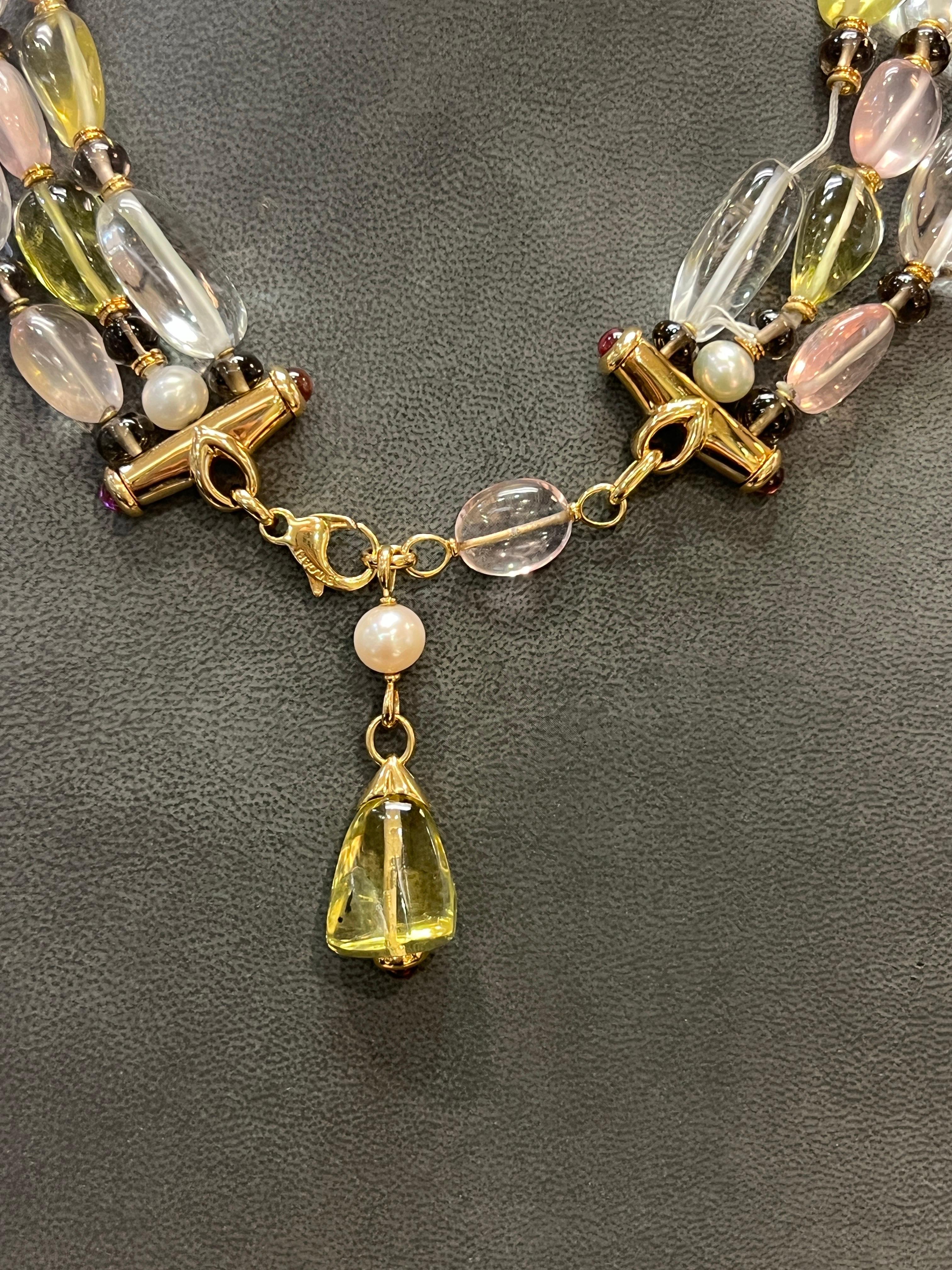 Bvlgari Rock Crystal Rose Quartz and Peridot Bead Necklace For Sale 2