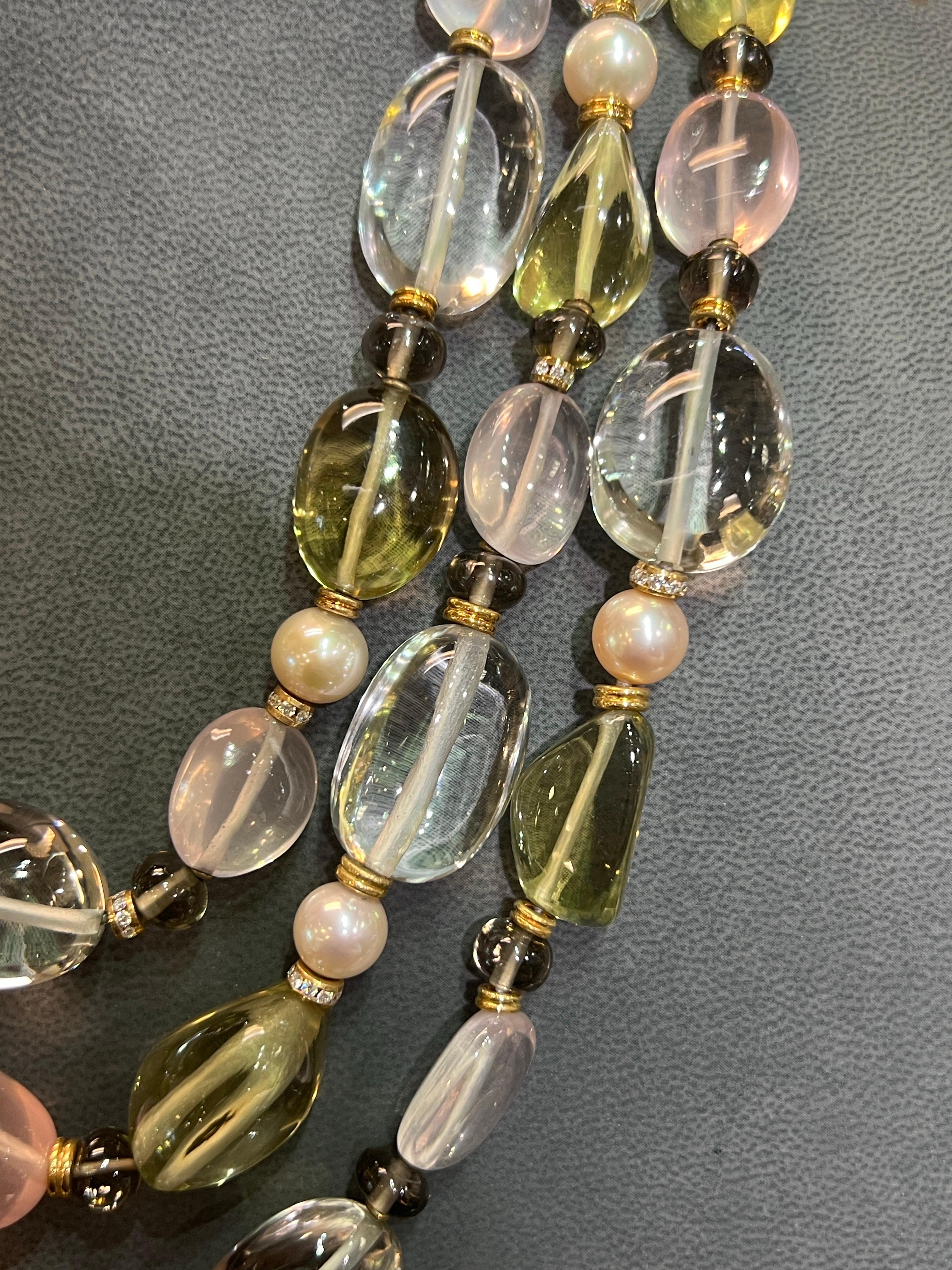 Bvlgari Rock Crystal Rose Quartz and Peridot Bead Necklace For Sale 4