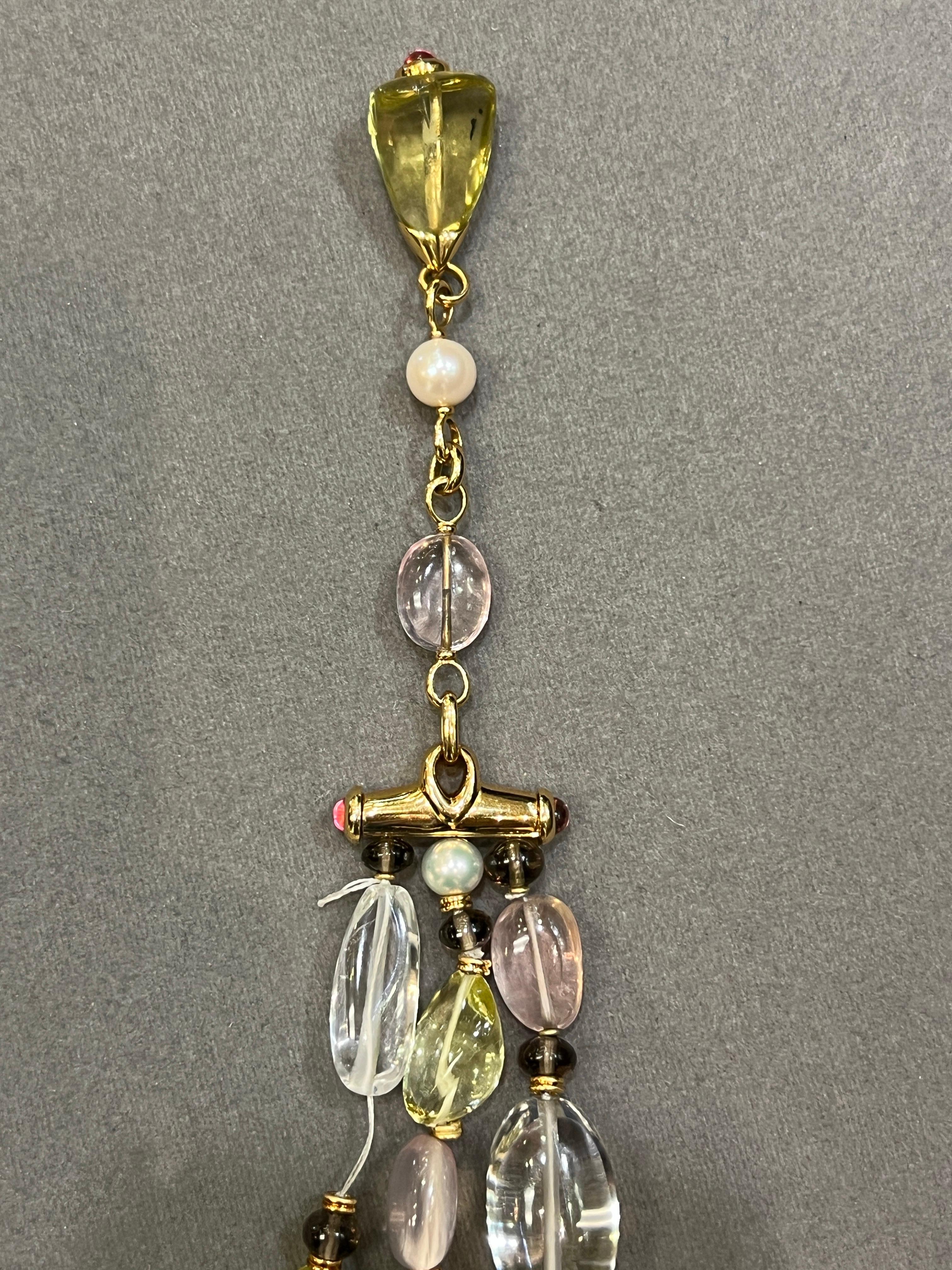 Bvlgari Rock Crystal Rose Quartz and Peridot Bead Necklace For Sale 5