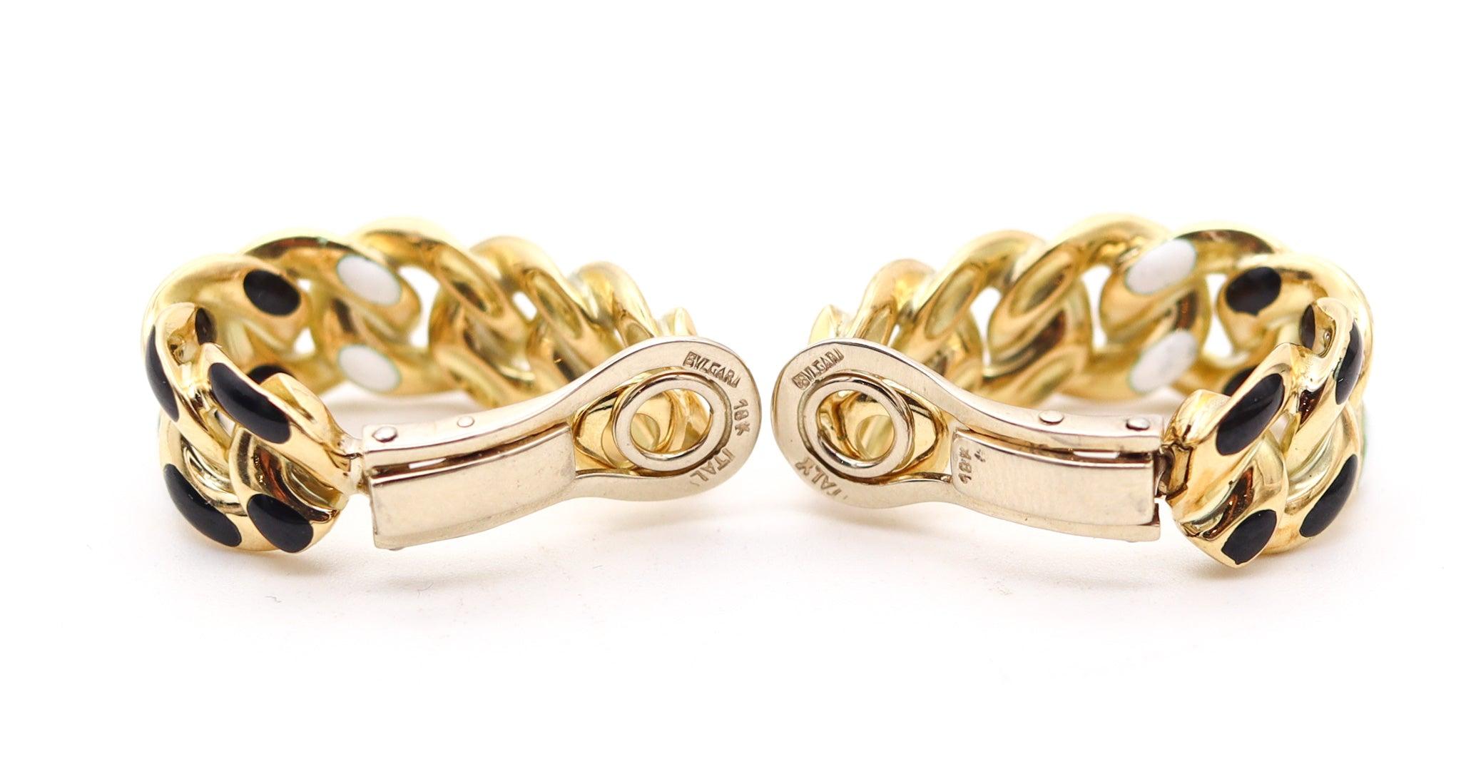 BVLGARI Roma 1970 Créoles émaillées en or jaune massif 18 carats Pour femmes en vente