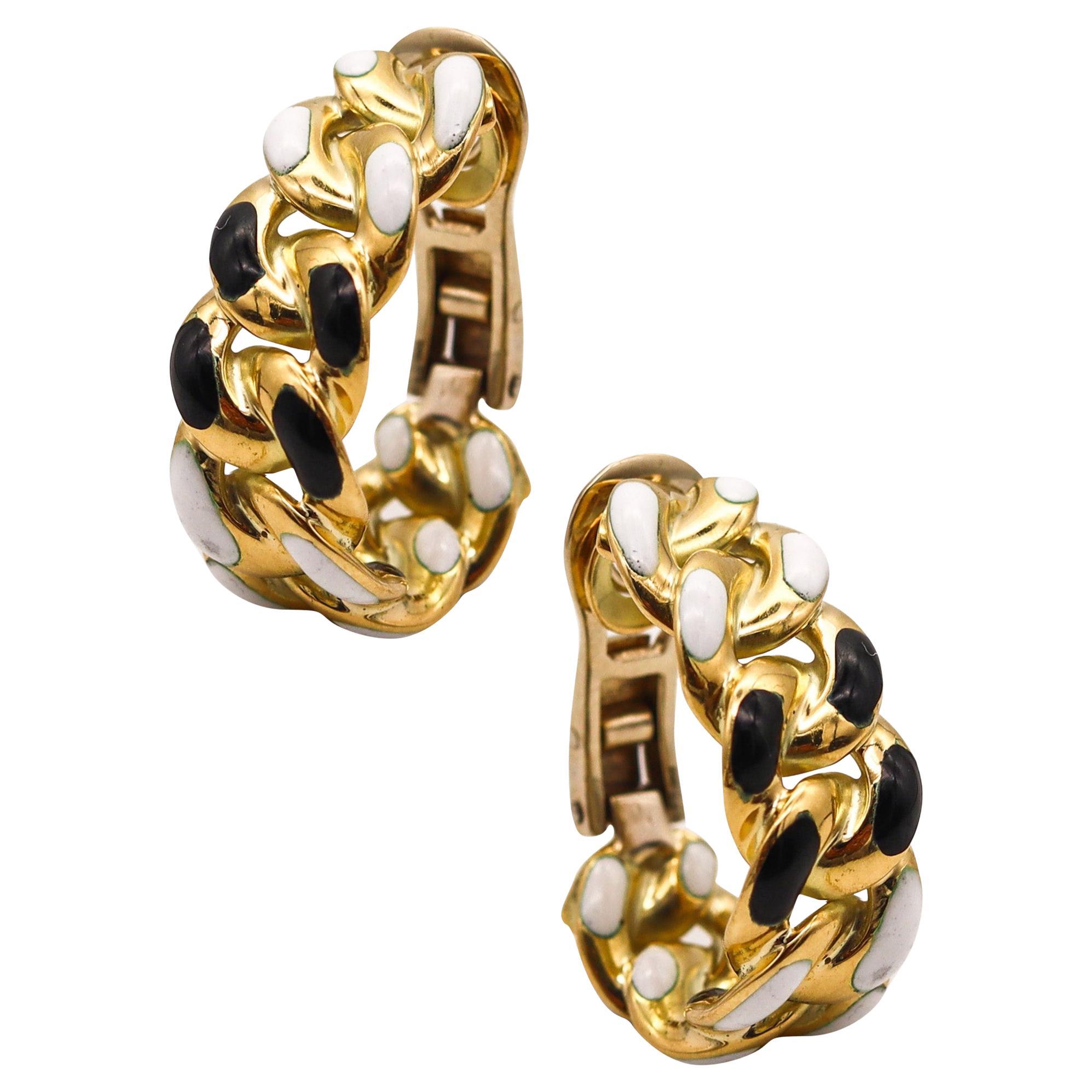 BVLGARI Roma 1970 Enameled Hoops Earrings In Solid 18Kt Yellow Gold