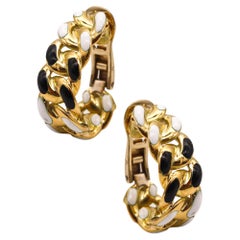 BVLGARI Roma 1970 Enameled Hoops Earrings In Solid 18Kt Yellow Gold