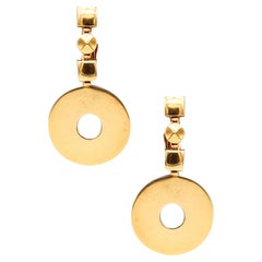 Retro Bvlgari Roma 1970 Geometric Pair Of Dangle Drop Earrings In 18Kt Yellow Gold