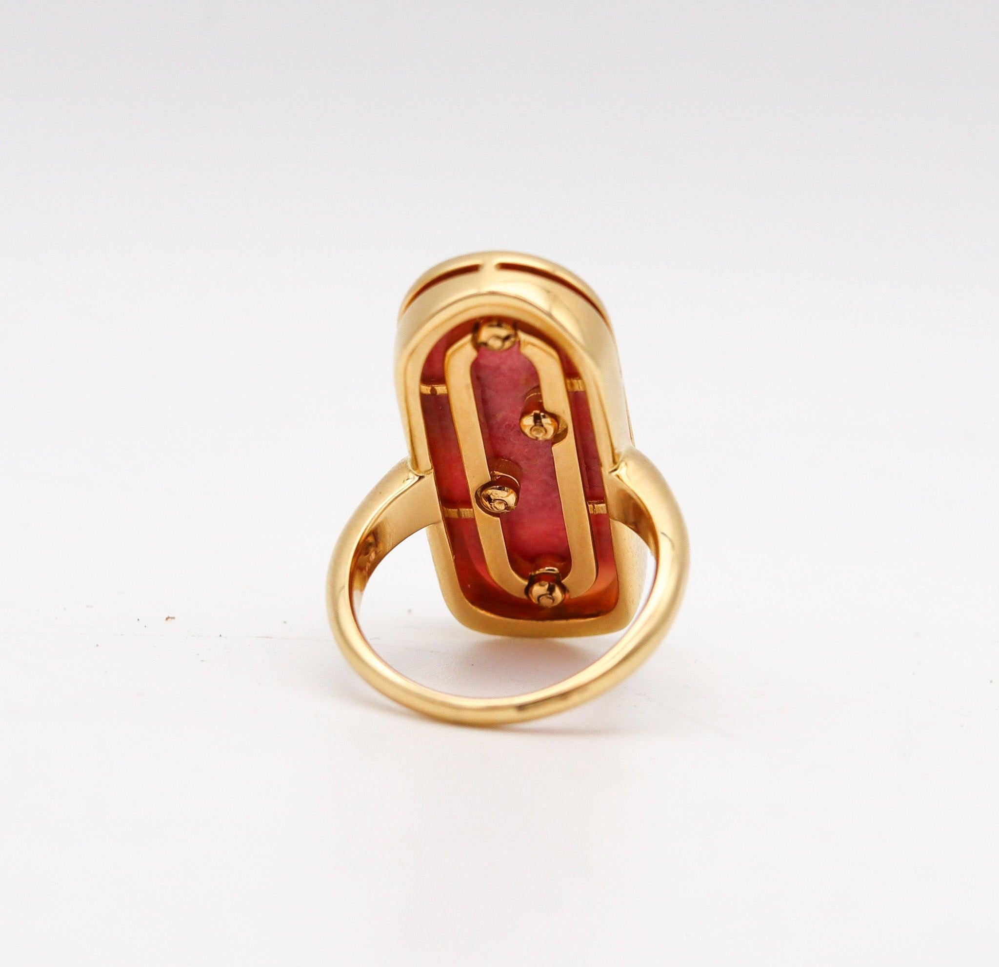 Women's BVLGARI Roma 1970 Modernist Artistic Ring In 18Kt Yellow Gold With Rhodochrosite For Sale