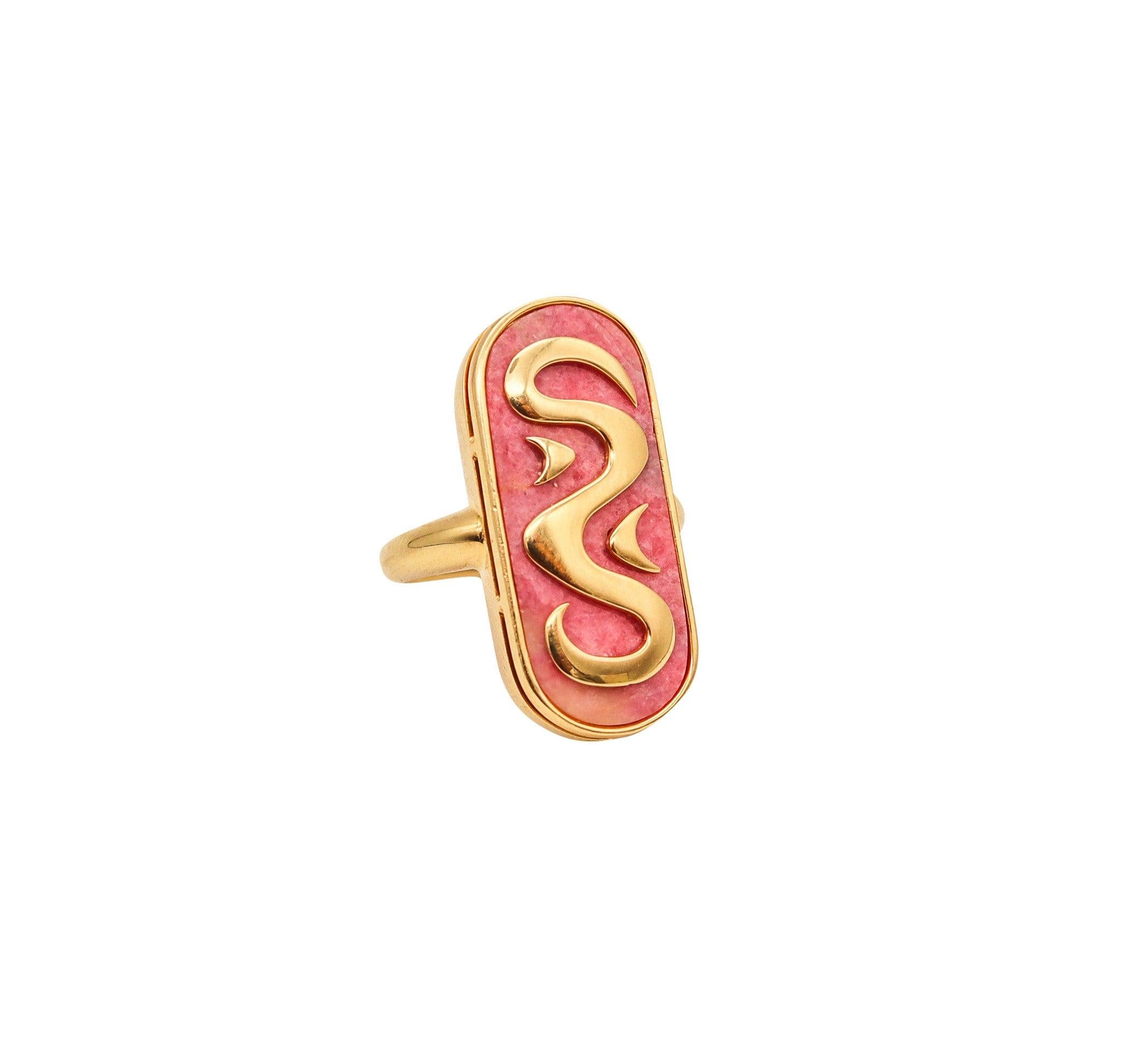 BVLGARI Roma 1970 Modernist Artistic Ring In 18Kt Yellow Gold With Rhodochrosite For Sale 1