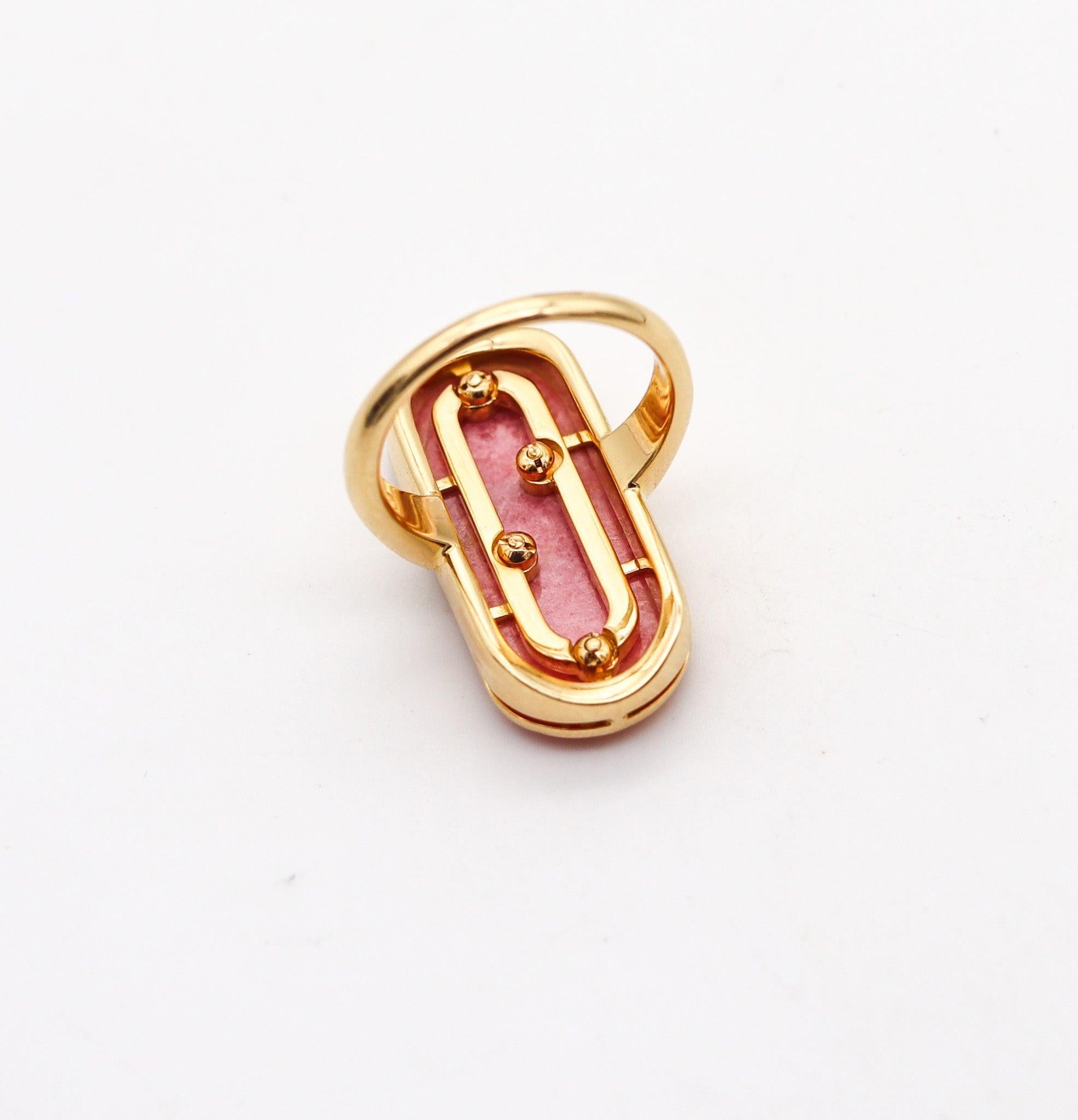 BVLGARI Roma 1970 Modernist Artistic Ring In 18Kt Yellow Gold With Rhodochrosite For Sale 2
