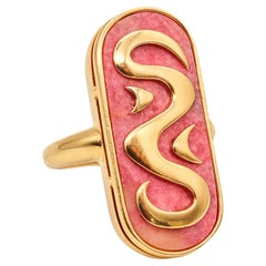 BVLGARI Roma 1970 Modernist Artistic Ring In 18Kt Yellow Gold With Rhodochrosite