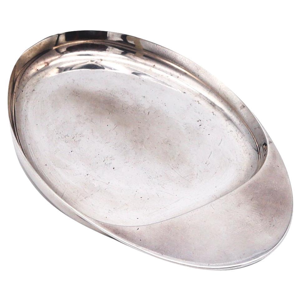 Bvlgari Roma 1970 Modernist Geometric Oval Tray in Solid .925 Sterling Silver For Sale